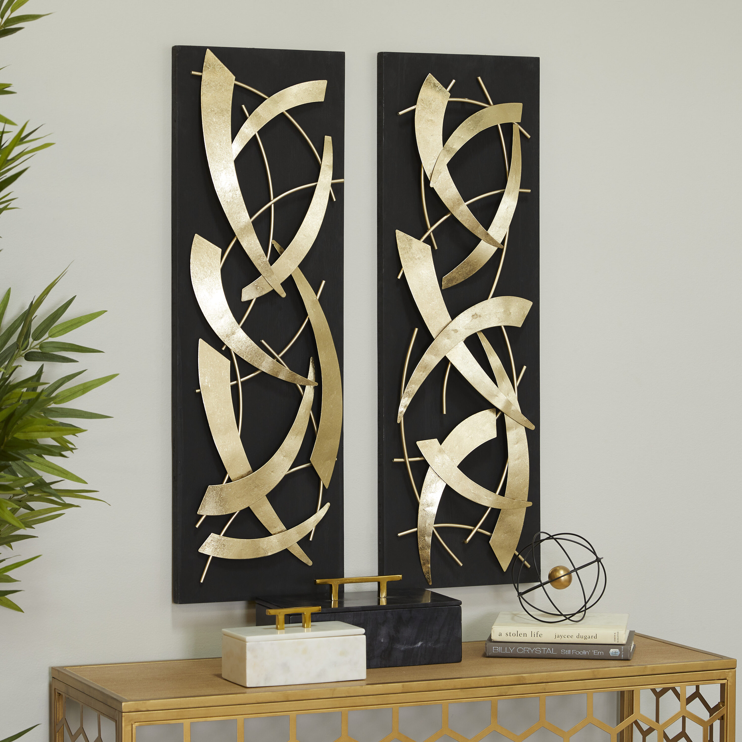 Grayson Lane 12-in W x 36-in H Metal Abstract Dimensional with Black Wood  Backing Abstract Wall Sculpture in the Wall Accents department at
