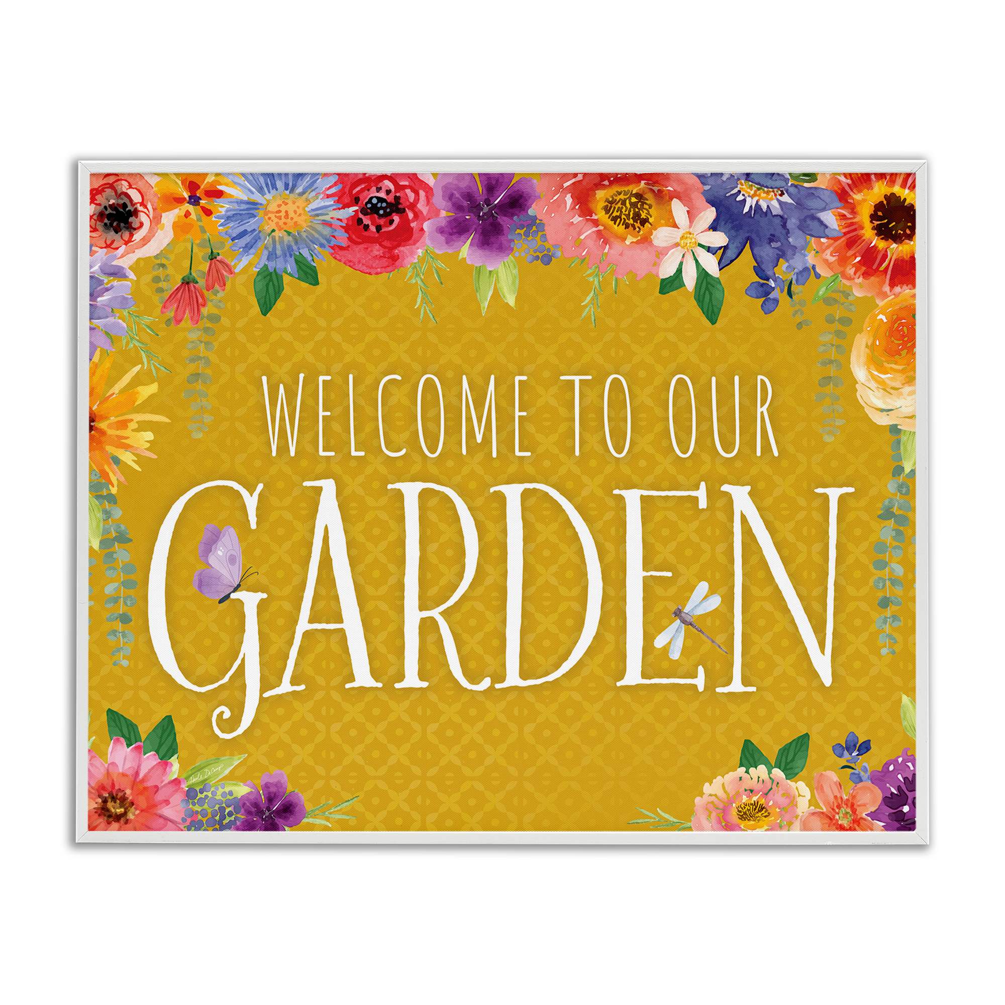 Stupell Industries BT-615-WFR-11X14 Garden Welcome with Floral Border White Framed Giclee Art By Nicole DeCamp 14 x 11