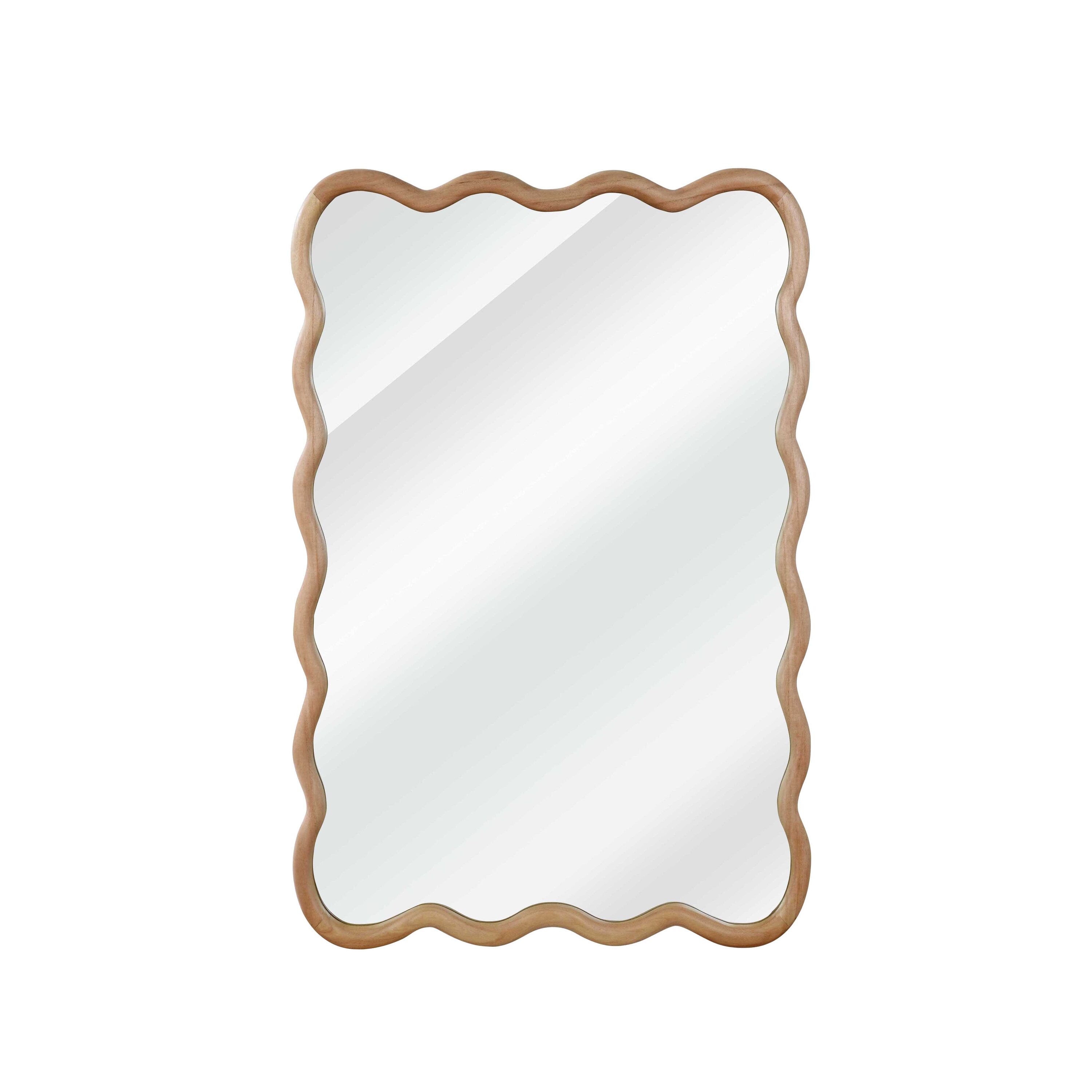 Rbied 20x30in Natural Wood Wavy Rectangle Solid Wood Mirror for Bedroom Bathroom Living Room