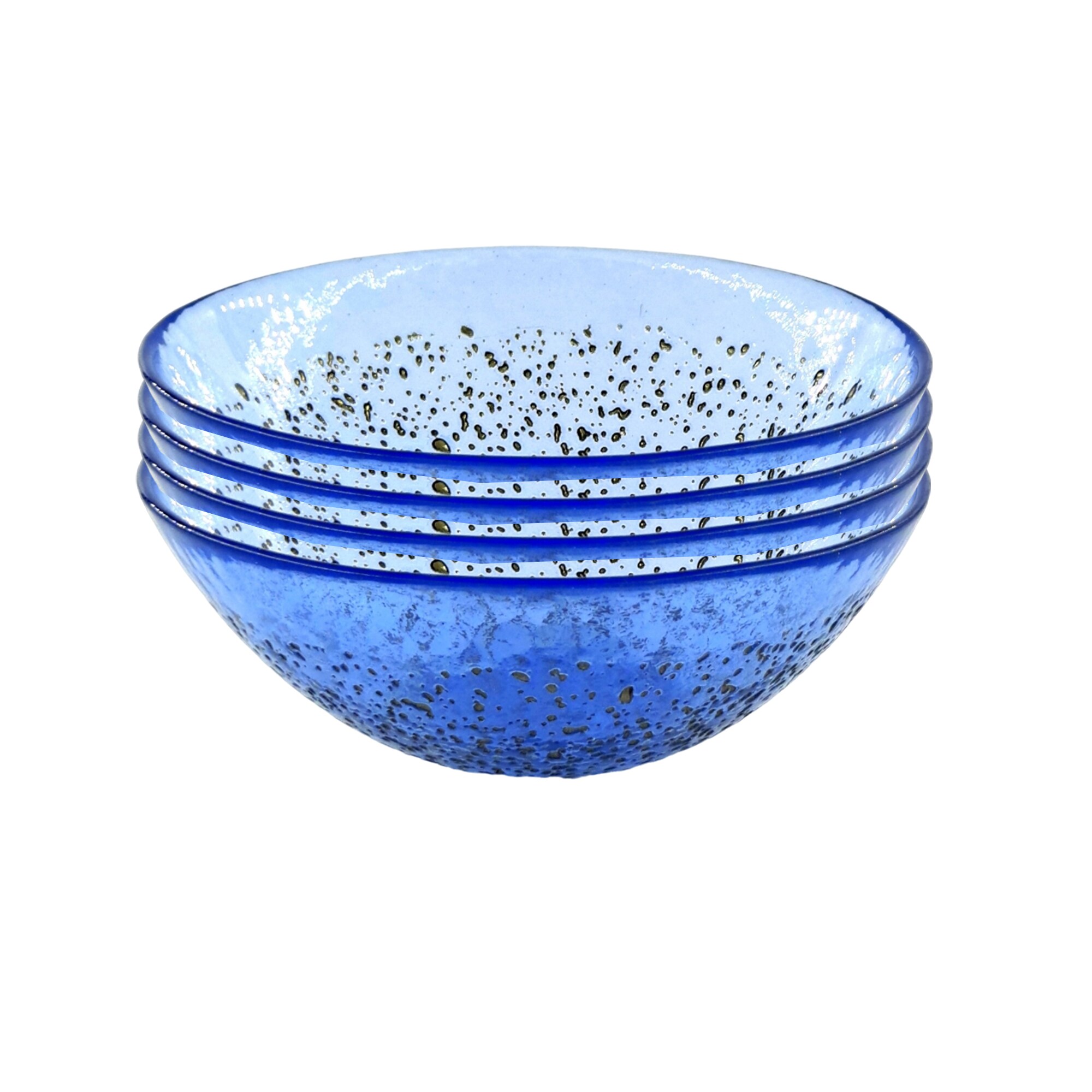 Slickblue 4-Piece Indigo and Bronze Glass Soup Bowl Set with Textured Gold Detail for Table Setting