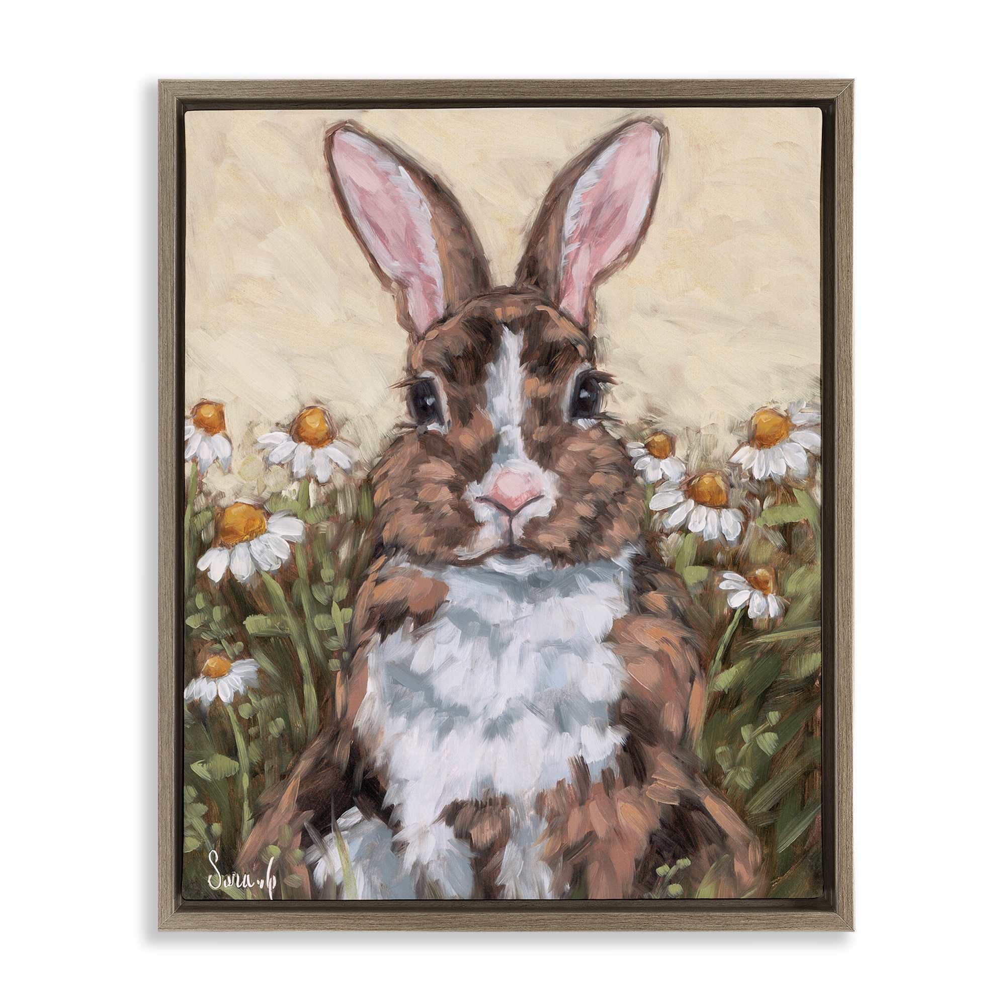 Stupell Industries BS-663-FFE-16X20 Rabbit Portrait with Daisies Floating Frame design by Sara G Designs