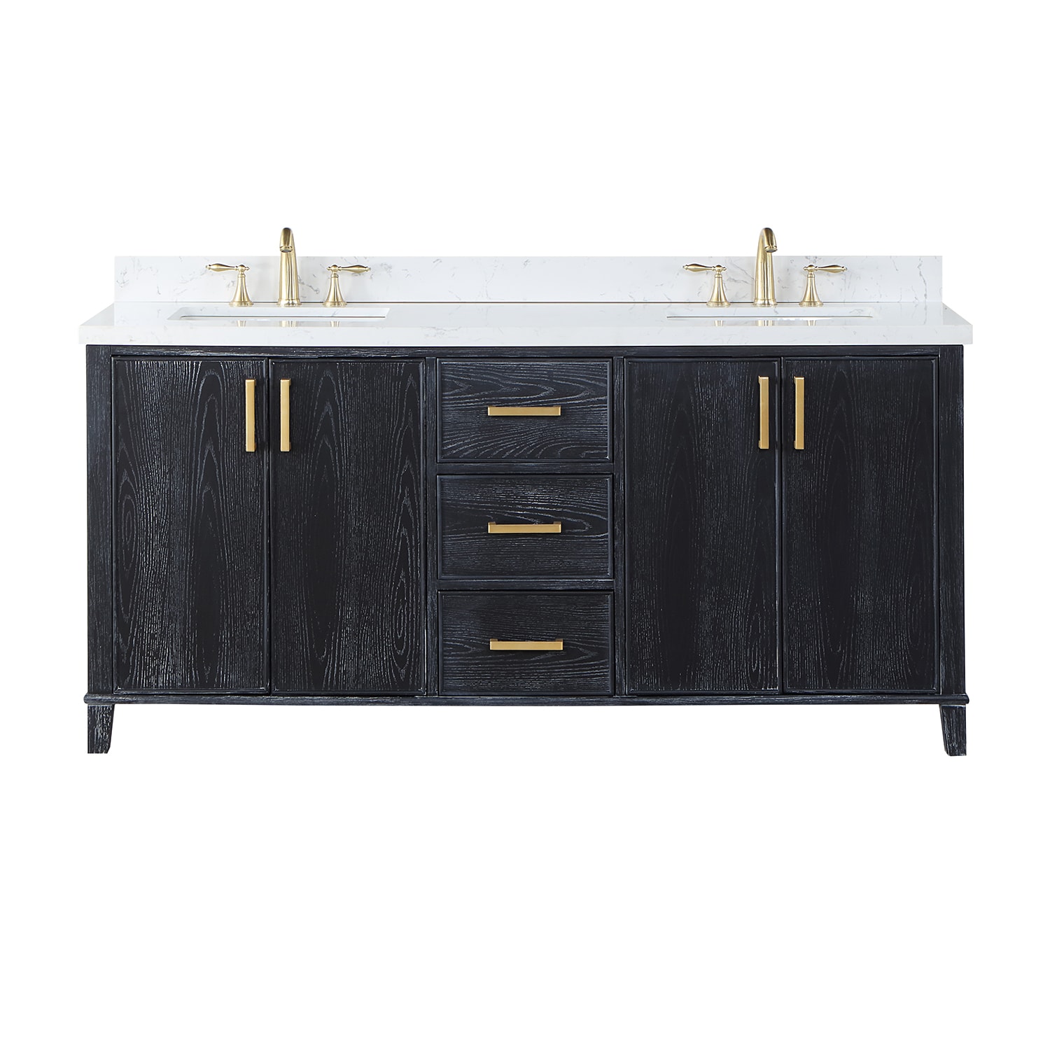 Altair 549072-BO-AW-NM Weiser 72-in Black Oak Undermount Double sink Bathroom Vanity with Aosta White Engineered marble Top