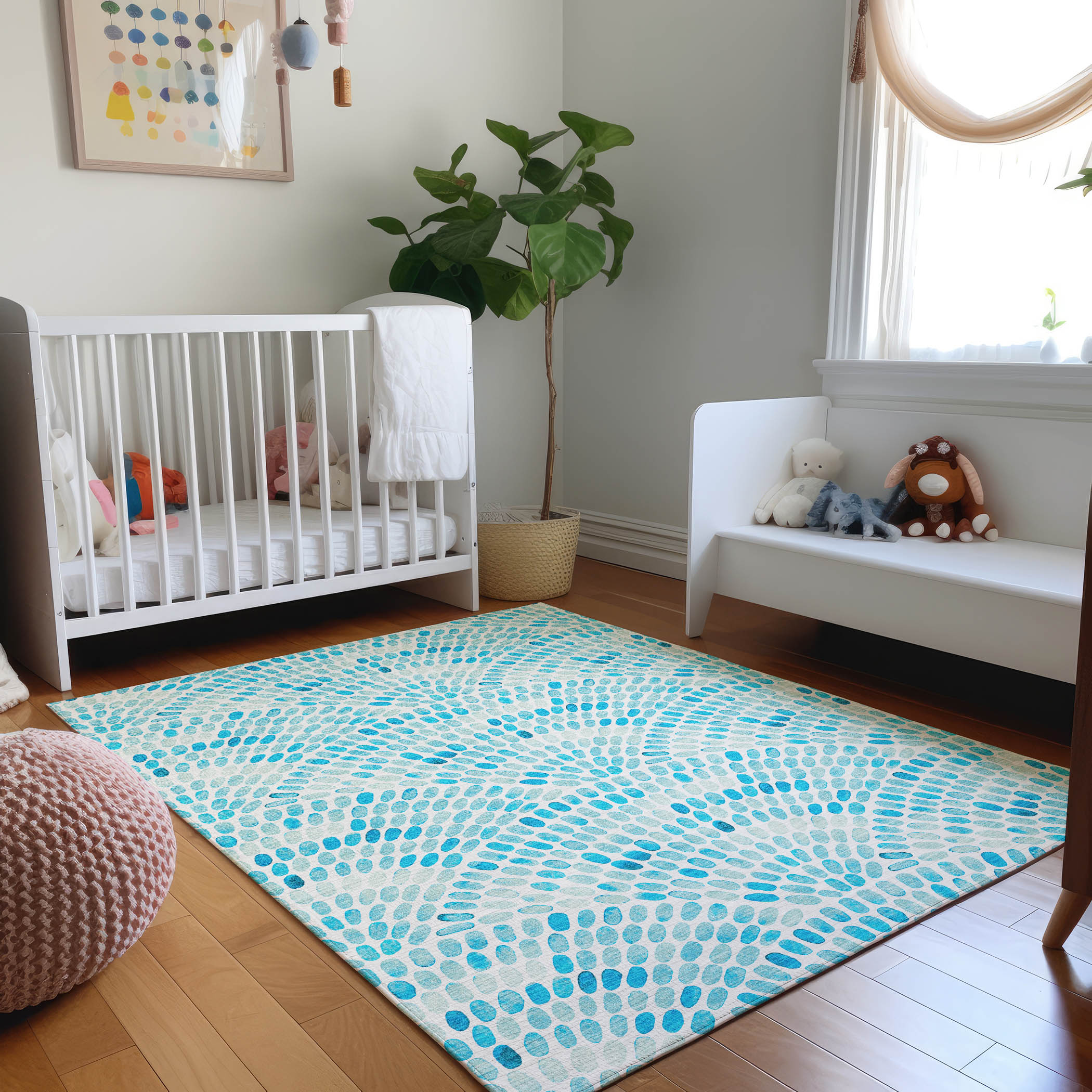 Addison Rugs AMF186AQ5X8 Mayfield AMF186AQ 5 x 7 (ft) Loomed Polyester Aqua Rectangular Indoor Geometric Machine washable Area rug