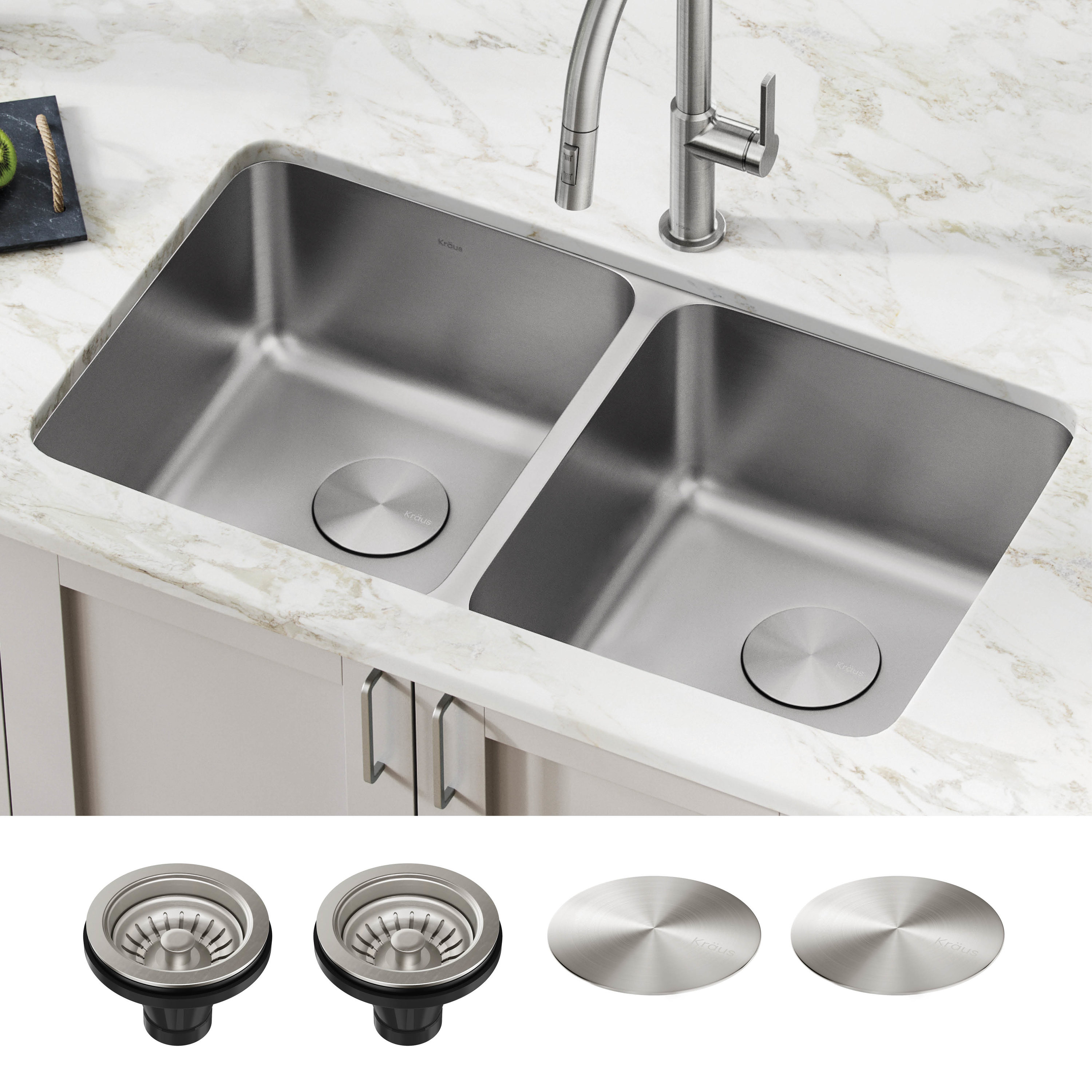 Kraus Dex Undermount 15 125 In X 17 In Stainless Steel Double Equal Bowl Kitchen Sink In The Kitchen Sinks Department At Lowes Com