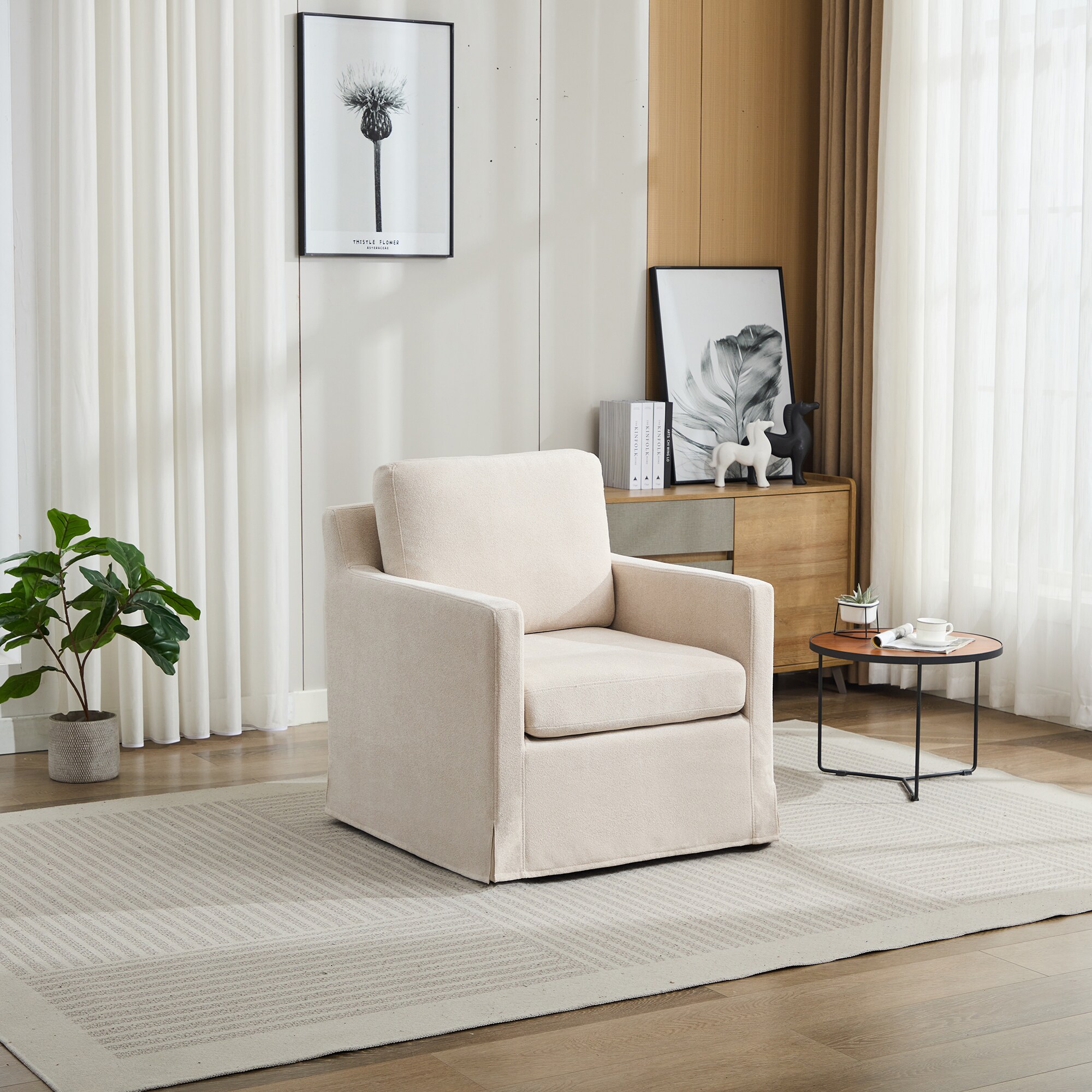 Aortzio - 29.92-in W Modern BEIGE Chenille Swivel Accent Armchair