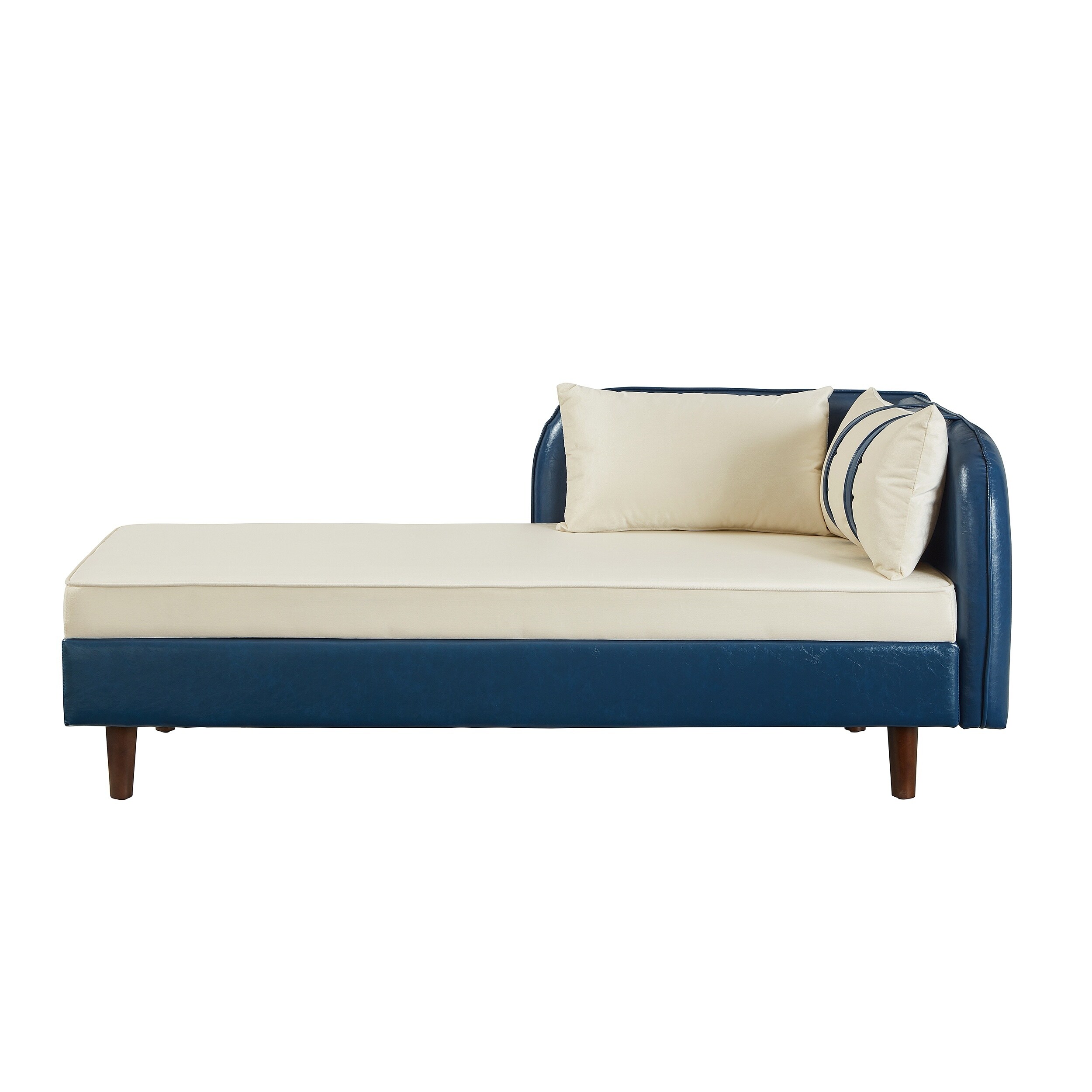 Horizons Prime 65 inch Navy Blue PU and Beige Velvet Storage Chaise ...