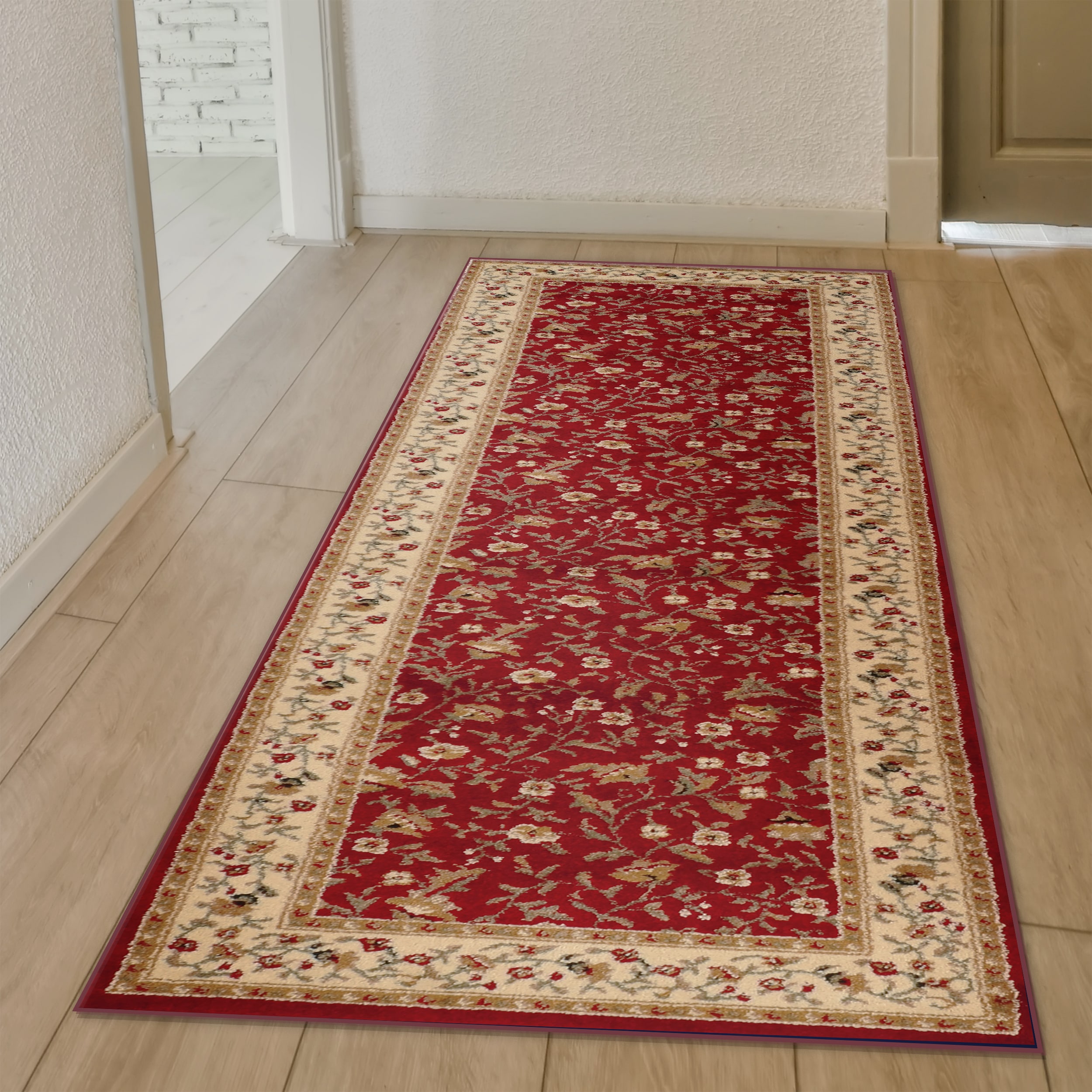 Radici USA 1593/1134/RED Como 2 x 8 (ft) Polypropylene Red Rectangular Indoor Floral/Botanical Oriental Runner rug