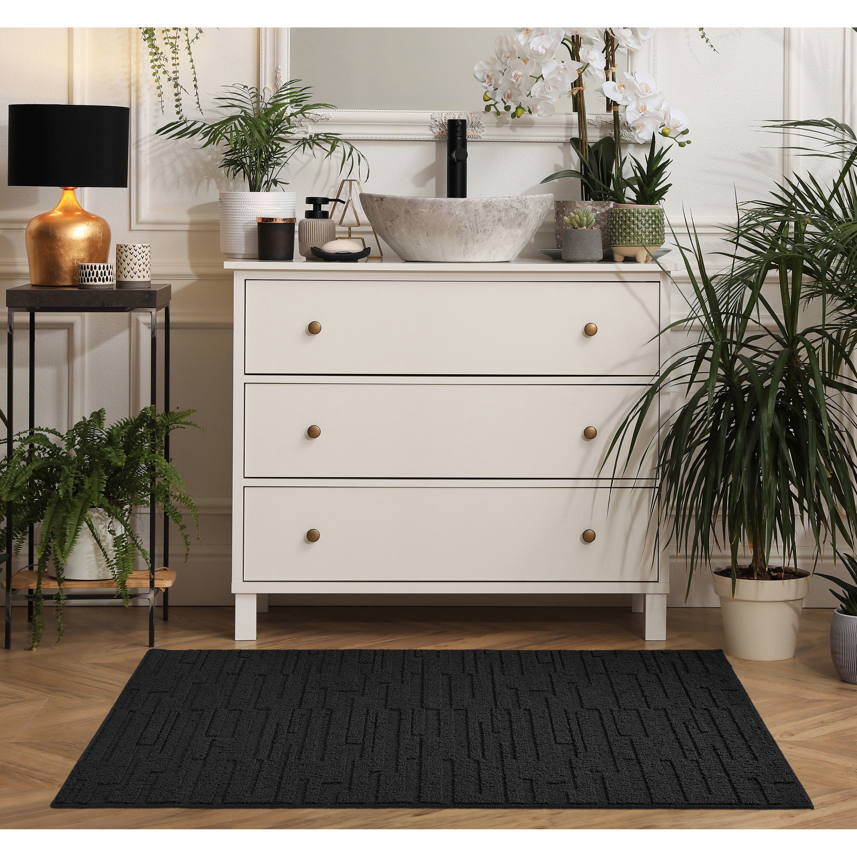 Garland Rug LL160N03606015 Brentwood Pixel 3 x 5 (ft) Tufted Polypropylene Black Rectangular Indoor Abstract Farmhouse/Cottage Throw rug