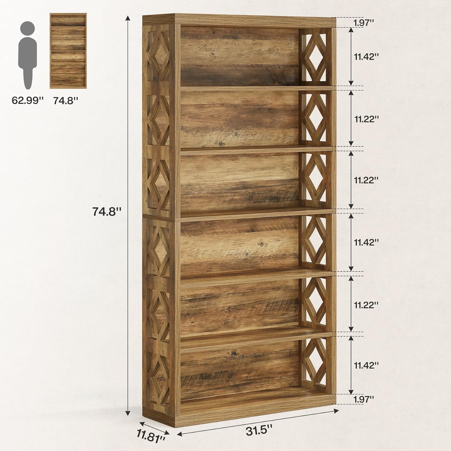 Tribesigns 74.8 inches Tall Bookcase 7 Tiers Industrial Bookshelf with ...