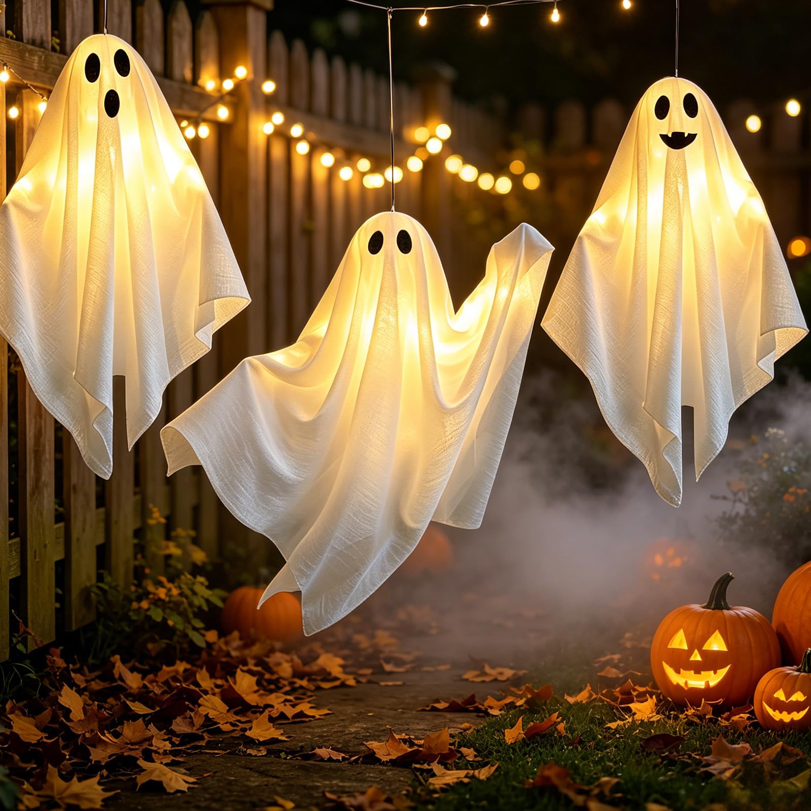 ZHLKING Solar Light Up Swinging Ghost Outdoor Decor Halloween