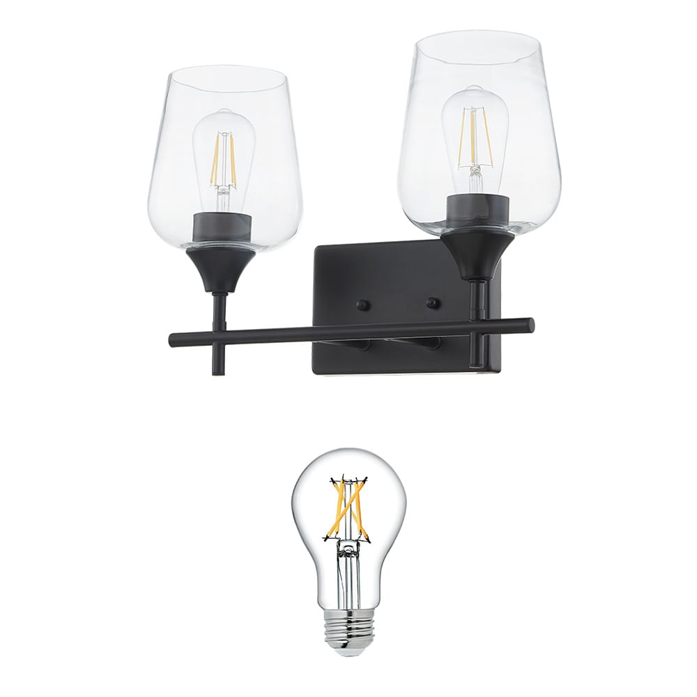 allen + roth  Meredith 15.31-in 2-Light Matte Black Transitional Vanity Light Collection