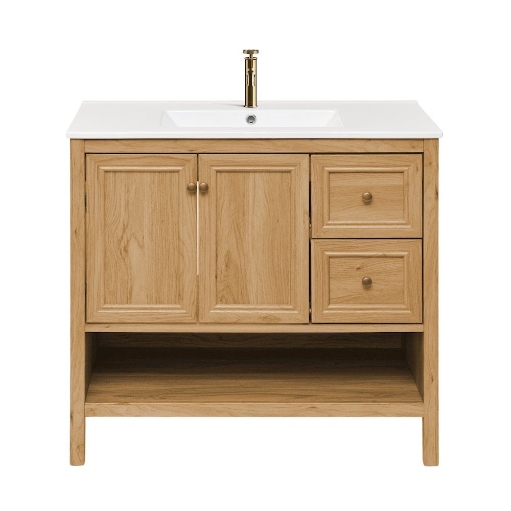Swiss Madison Chateau 36 Freestanding Bathroom Vanity in Golden Oak with Sink Top