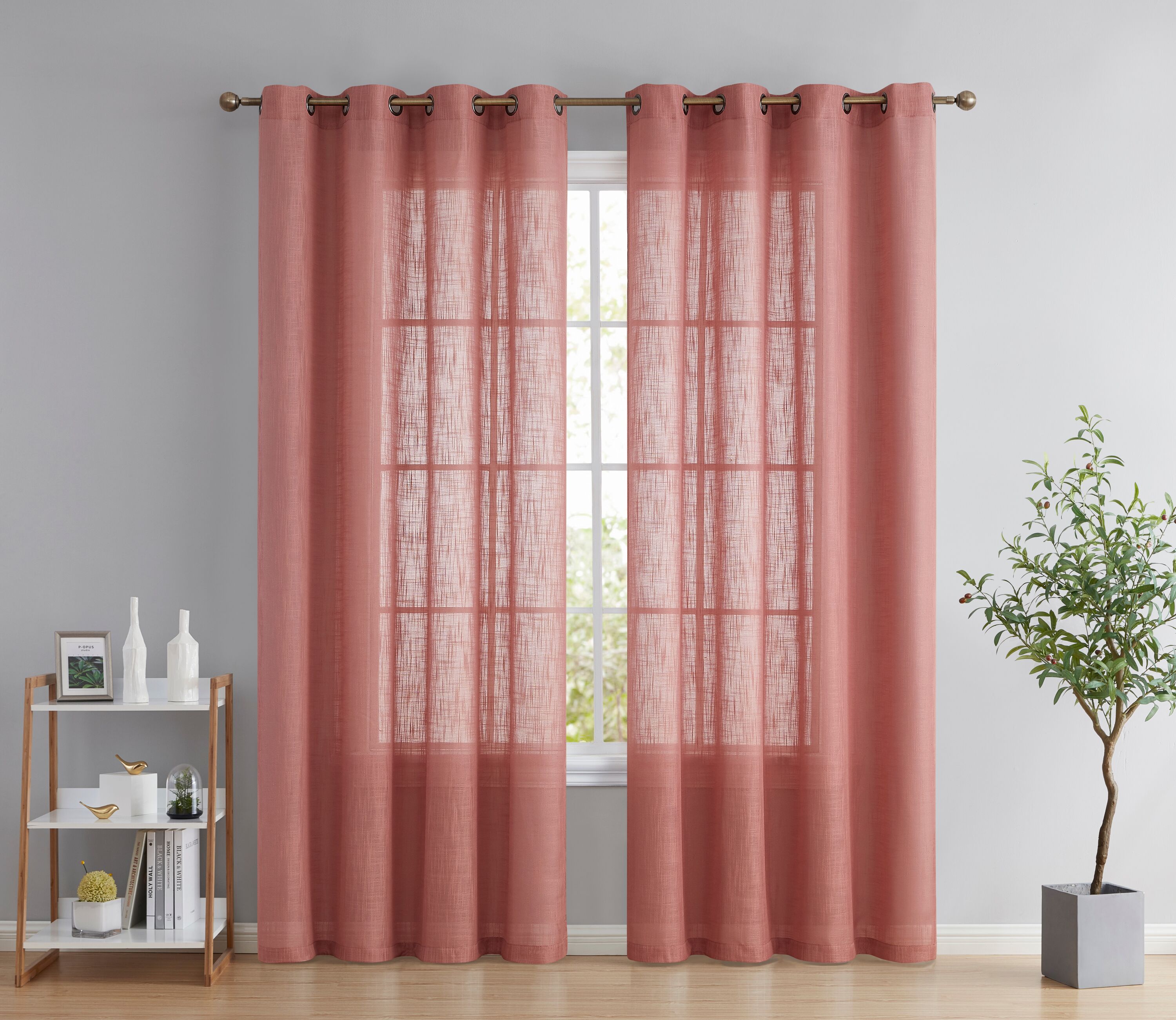 HLC.me ABY-FXLNGR-BLSH54 54-Inches Blush Pink Semi-sheer Grommet Curtain panel pair