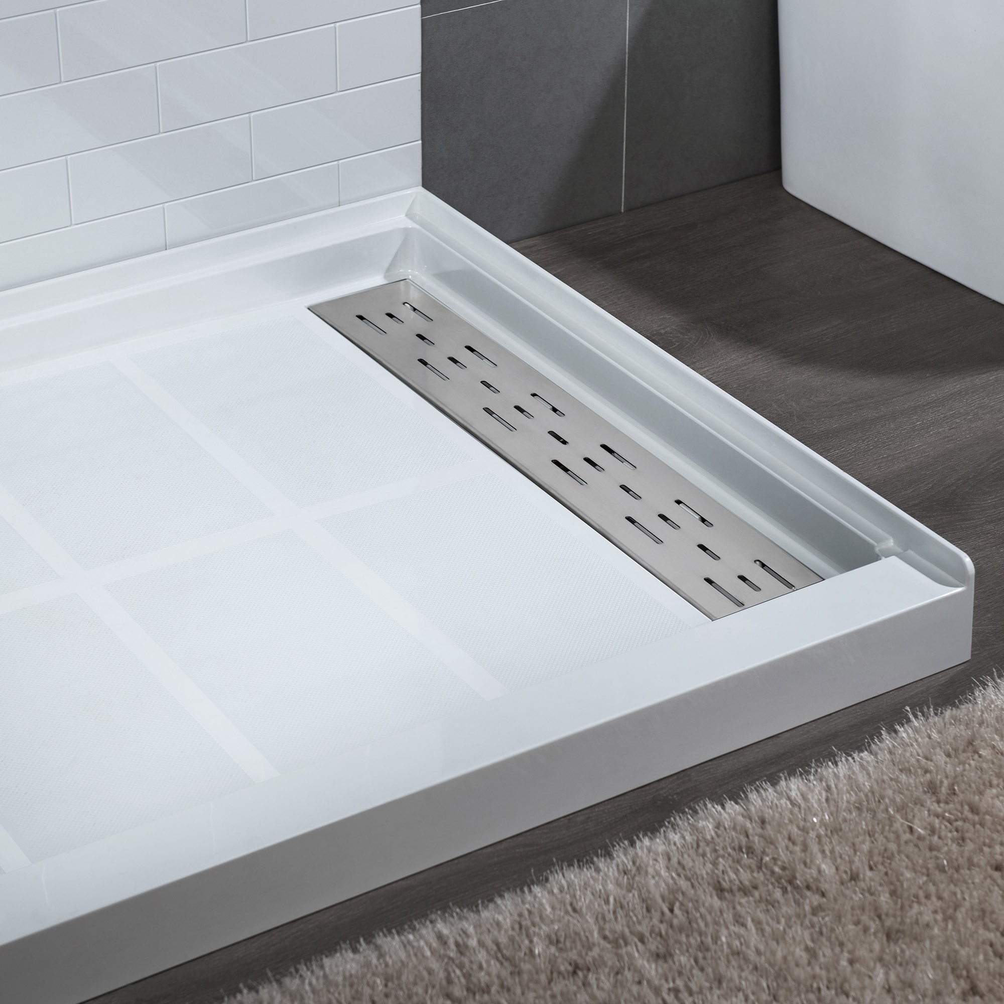 WOODBRIDGE 36 in. L x 36 in. W Alcove Solid Surface Shower Pan