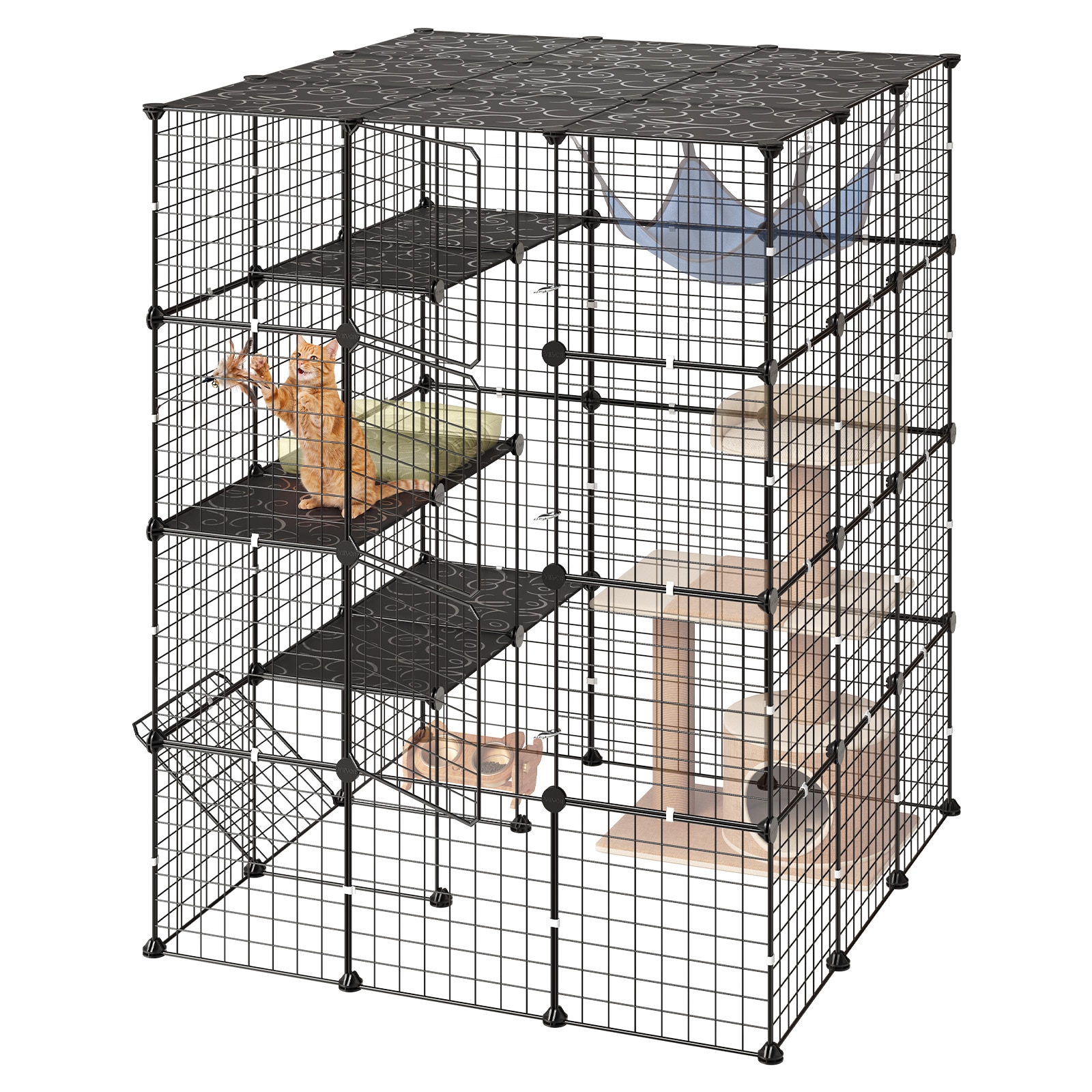 VEVOR Large 4-Tier Cat Cage 40.98 x 40.98 x 55.00 in Detachable Metal ...