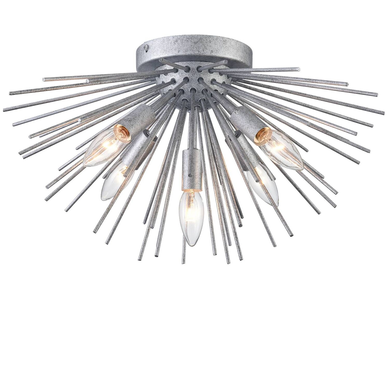 Claxy CL-T7148-5CU-YS 18.9-Inches Distressed Silver with Black Rustic/Industrial Metal Ceiling Light Mount