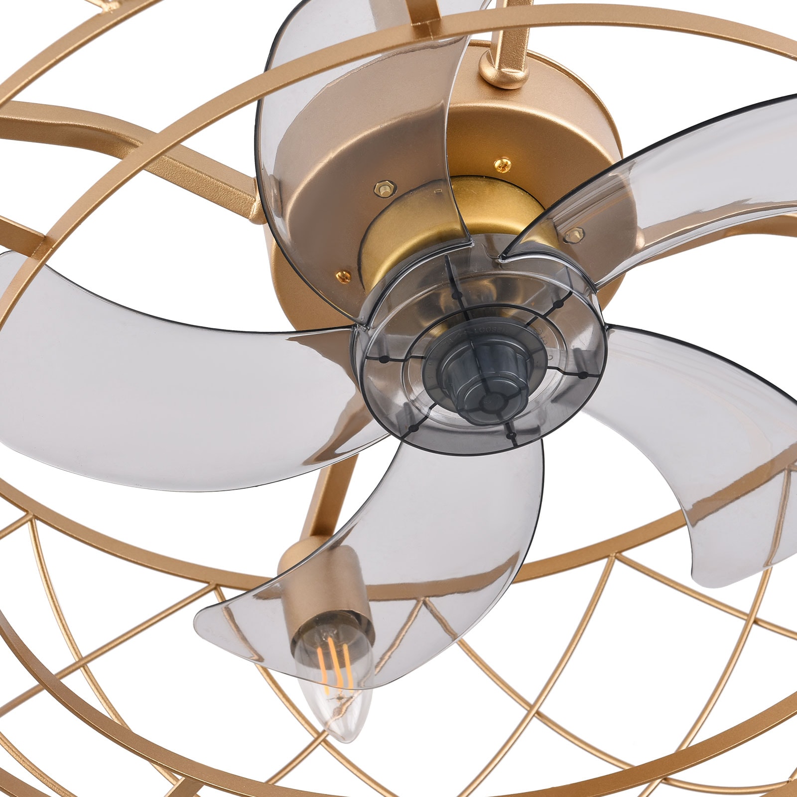 20" Gold Aluminum Caged Ceiling Fan with LED Light and Remote