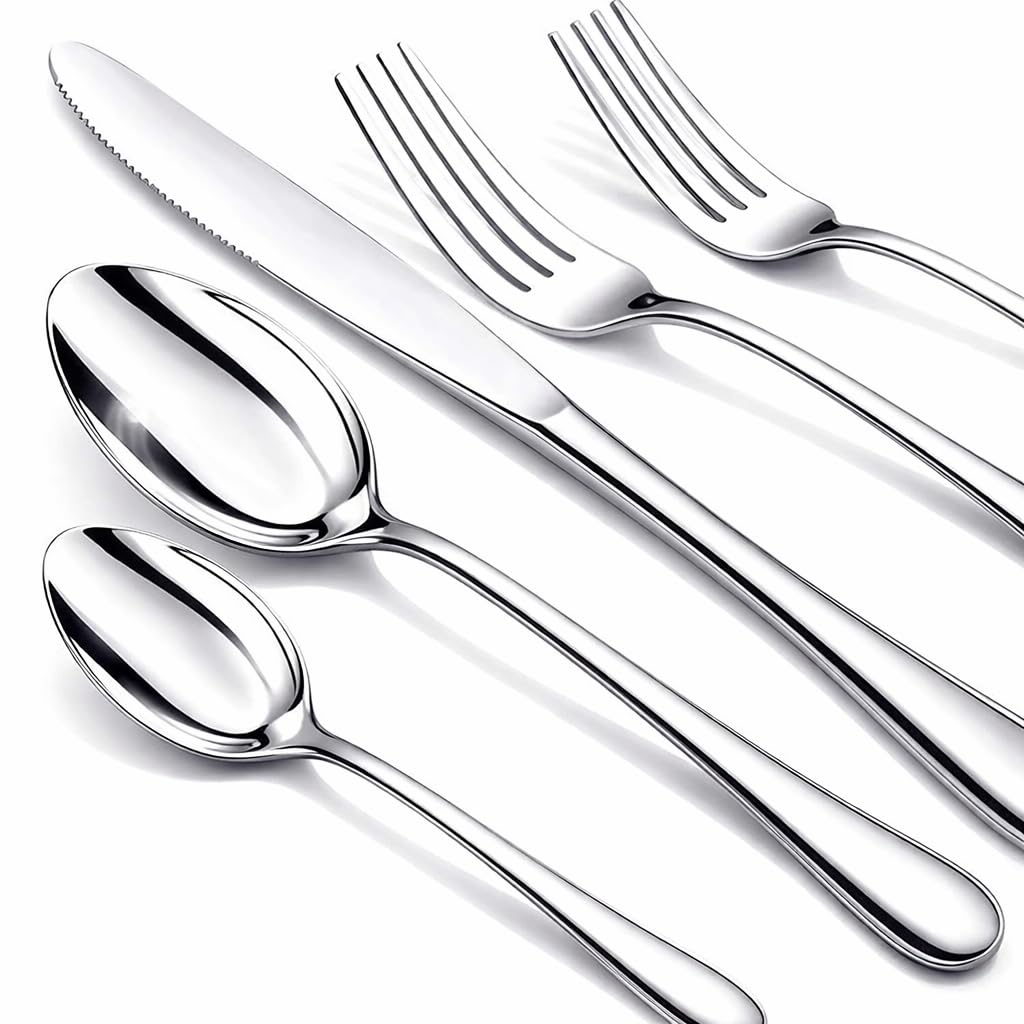 Aoibox  40 Piece Silver Mirror Polished Stainless Steel Flatware Cutlery Set Dishwasher Safe Service for 8