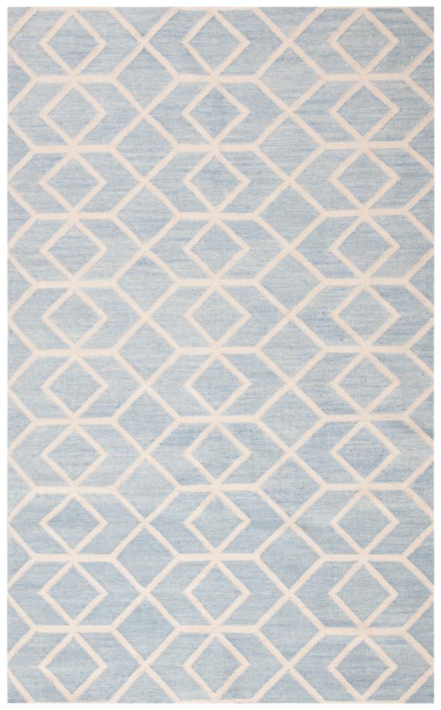 Safavieh DHU560A-5 Dhurries Carine 5 x 8 (ft) Wool Blue/Ivory Rectangular Indoor Geometric Coastal Area rug