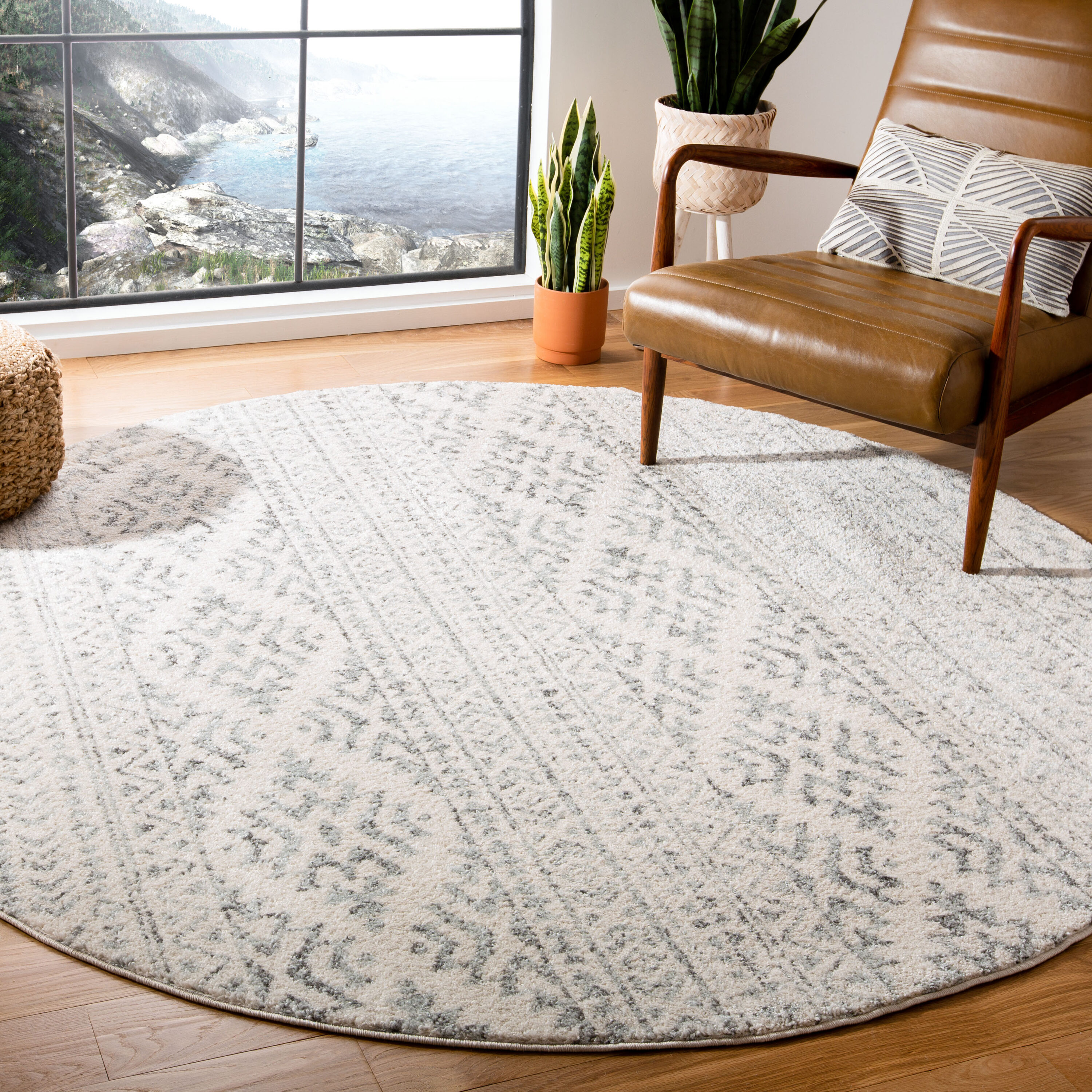 Tulum 272A Ivory Grey 8 x 8 Round Area rug