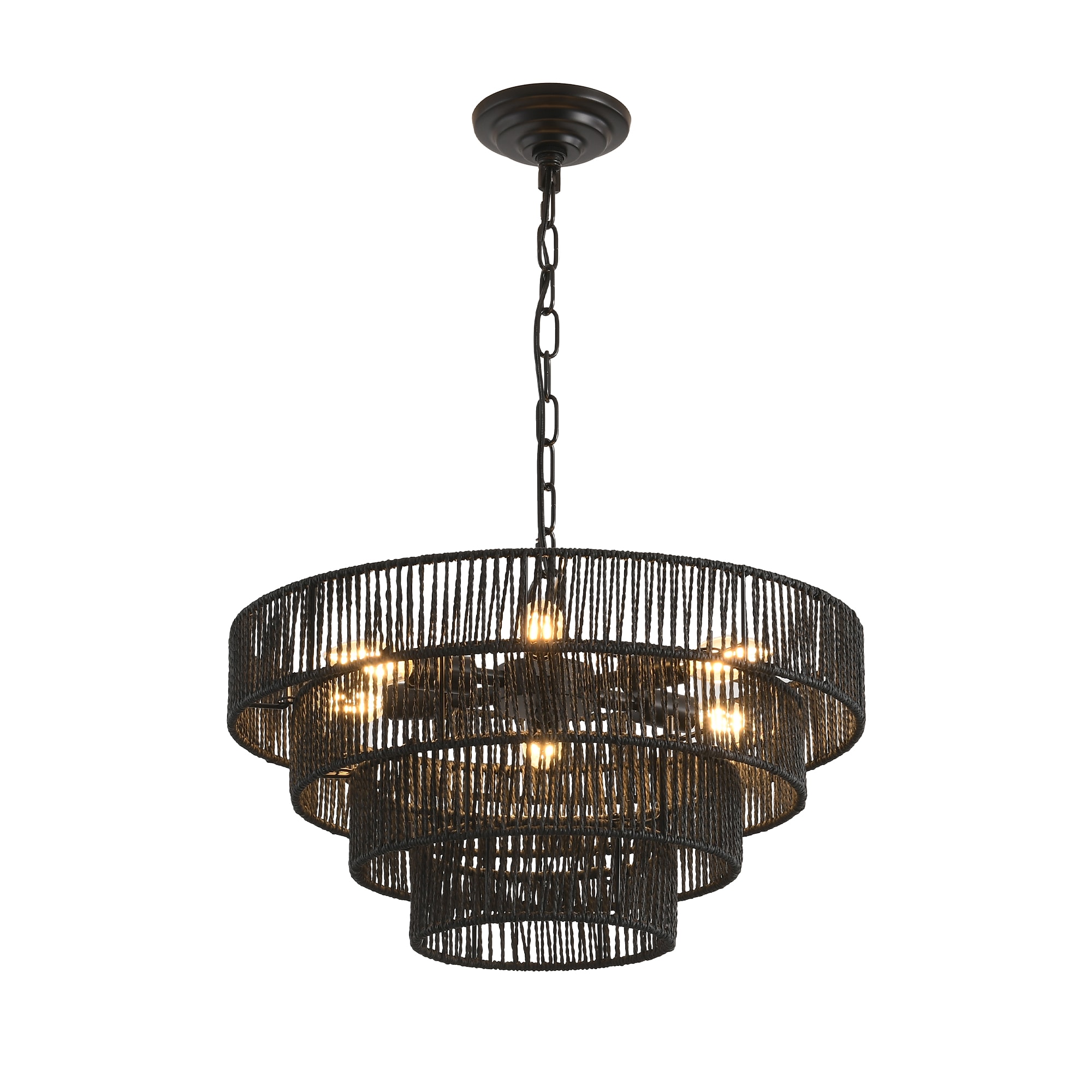 Flynama 6 -Light Black Modern/contemporary Fabric Tiered Hanging Pendant Light