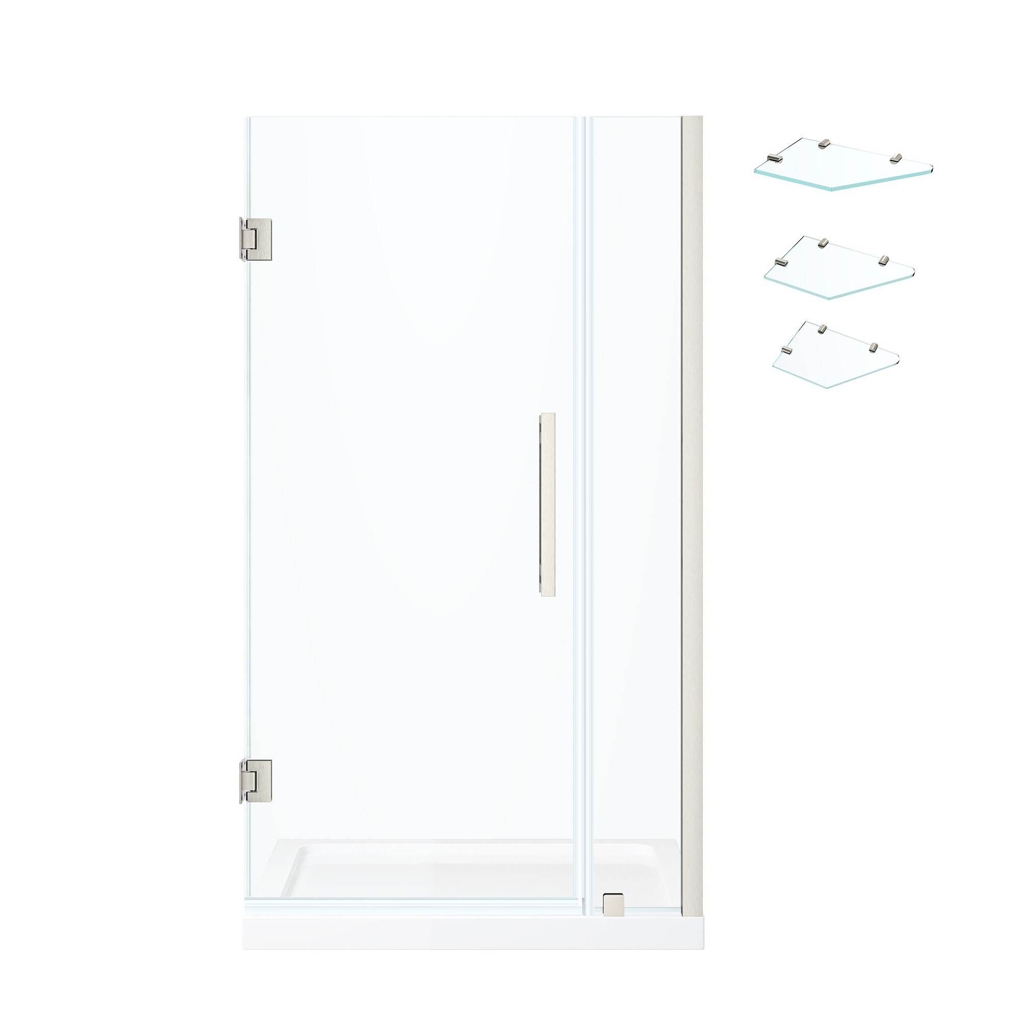 Satin Nickel Frameless Alcove Shower Kit with Shelves