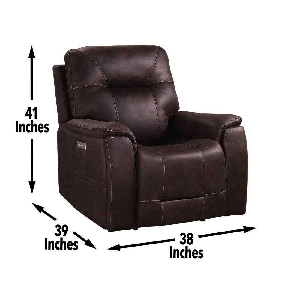 Dimensions of the recliner: 41 inches tall, 38 inches wide, 39 inches deep