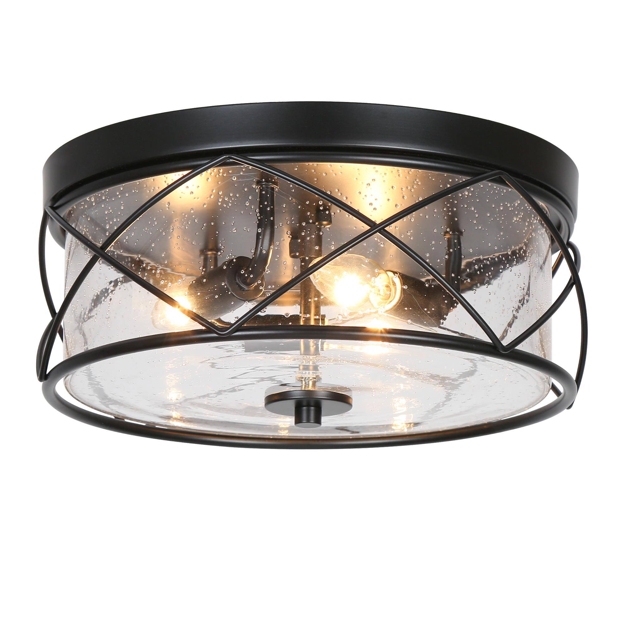 LNC Vine 12.9-in Matte Black Indoor 3 -Light Flush Mount Light