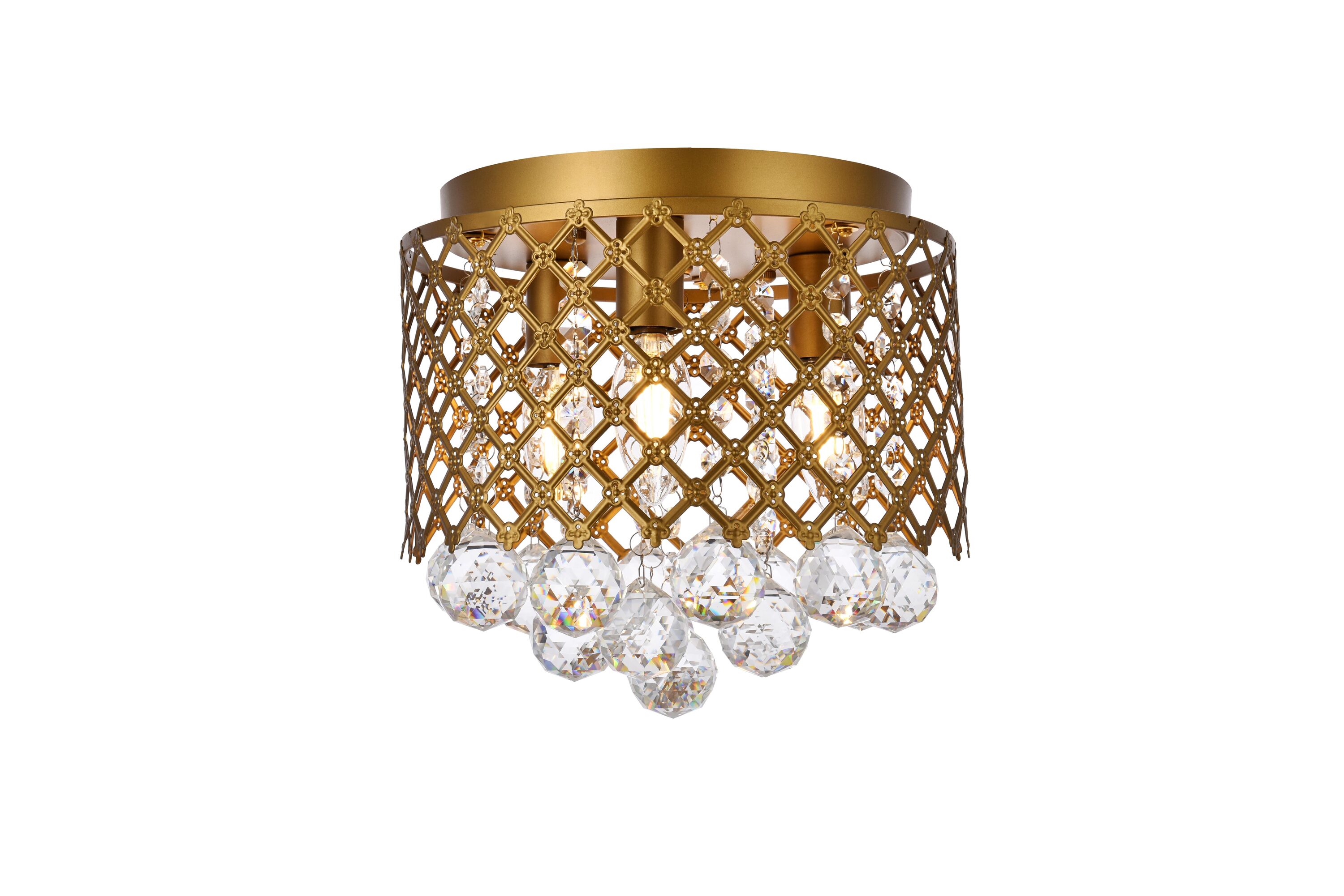 Elegant Decor HFDL15030F10BR Home Furnishing 3 -Light 10-in Brass Flush Mount Light