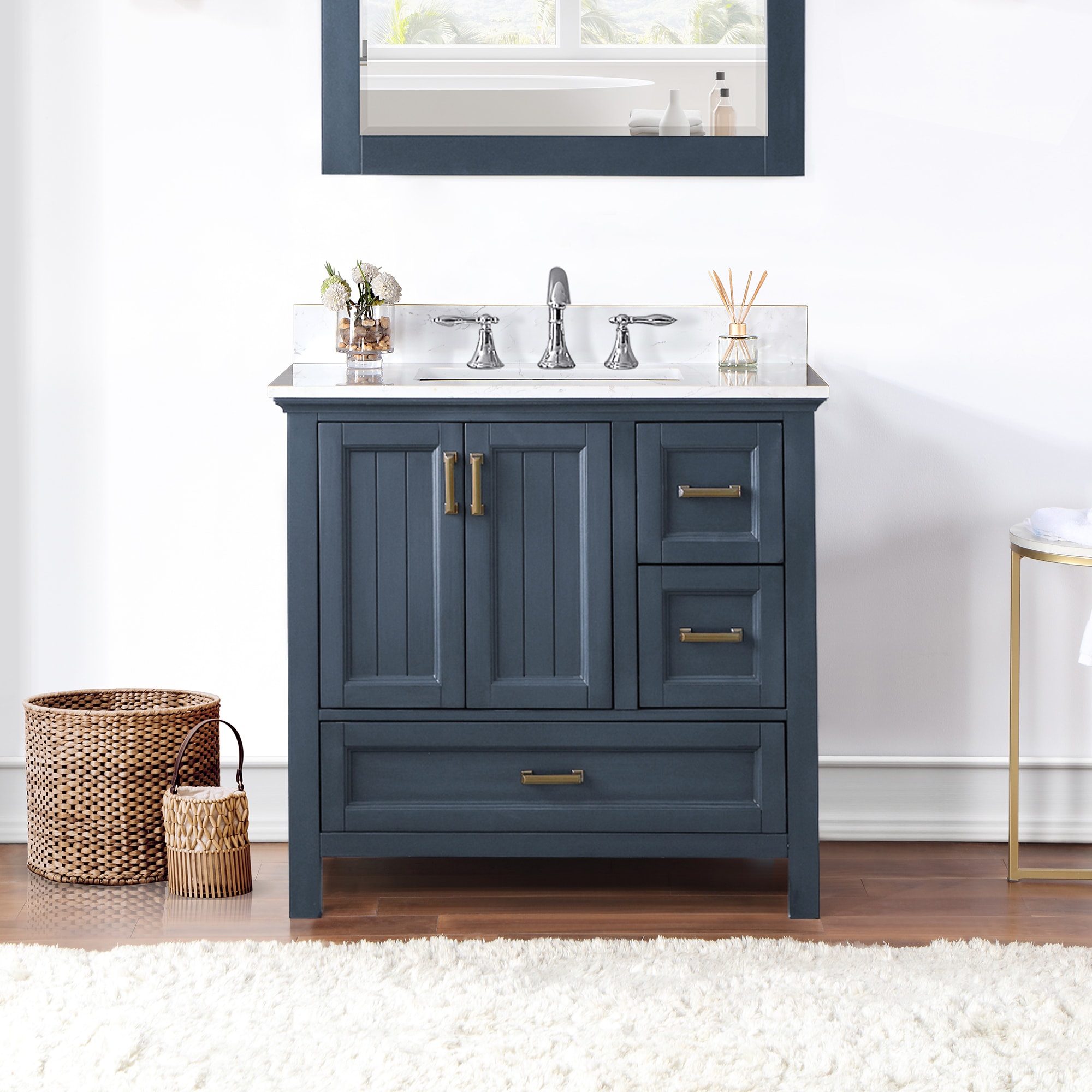 Isla 30" Classic Blue Single Vanity with White Marble Countertop