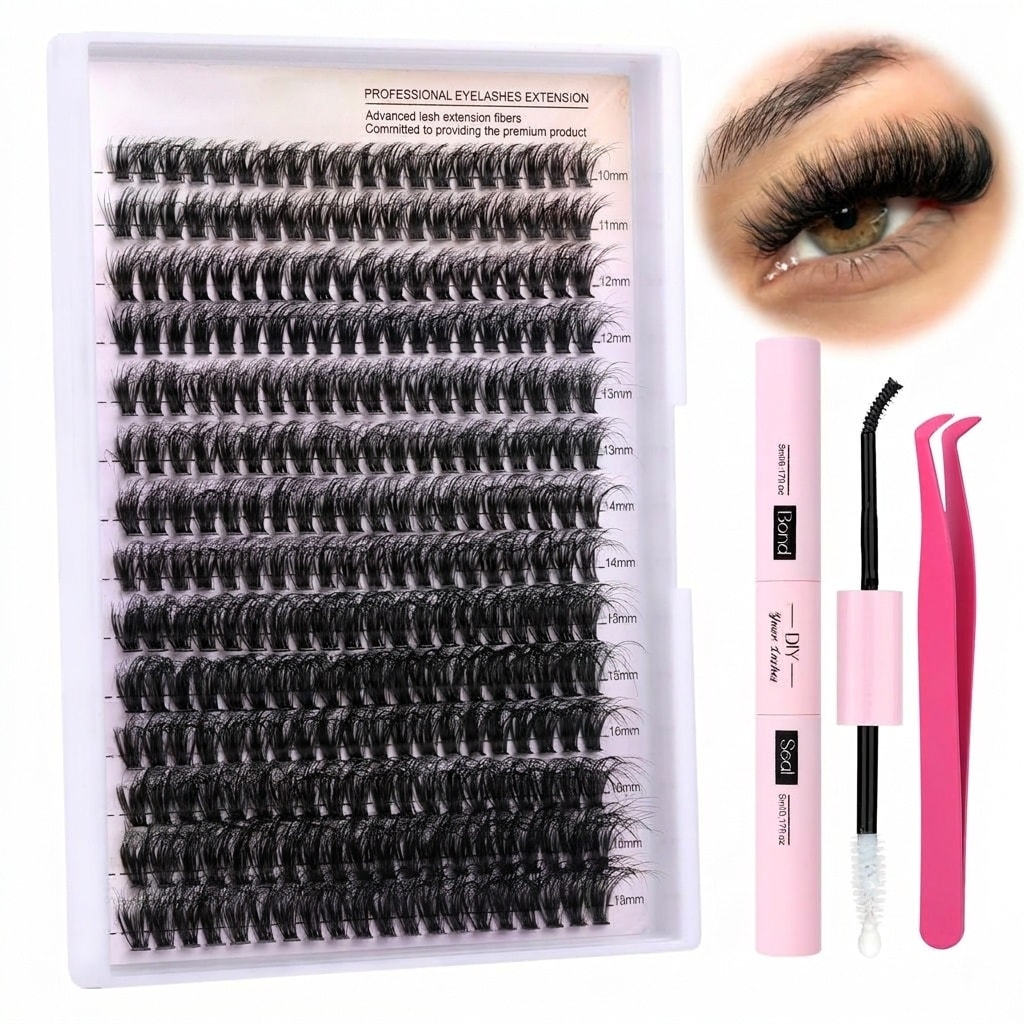Phyfalip Lash Extension Kit DIY Individual Lash Clusters Kit 280pcs 50D Mink 9 to 16mm with Lash Bond Seal and Applicator for At Home Use #X05PF12032