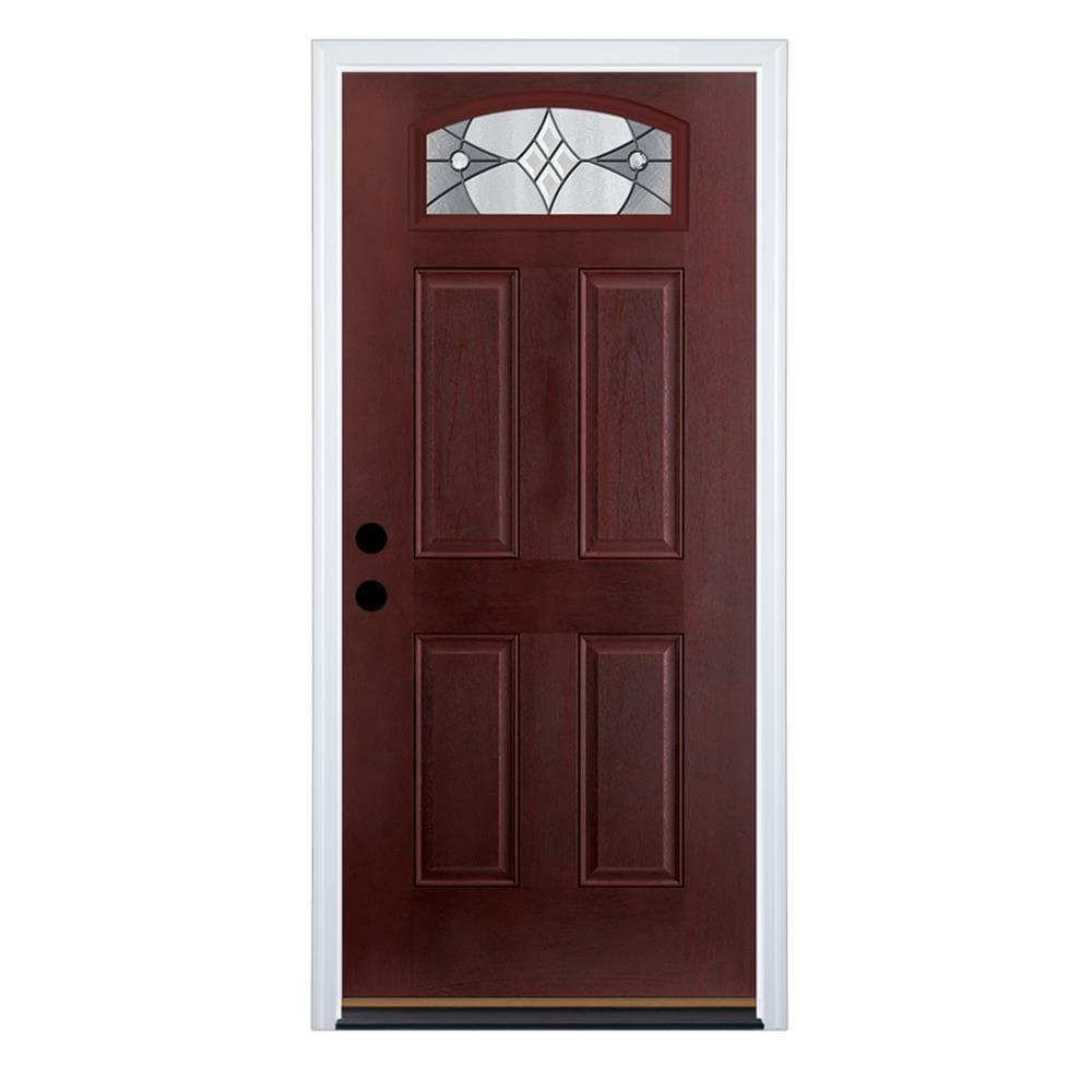 Therma-Tru BMTT613449 Delano 36-in x 80-in x 4-9/16-in Fiberglass 1/4 Lite Right-Hand Inswing Mahogany Stained Prehung Front Door with Brickmould Insulating Core