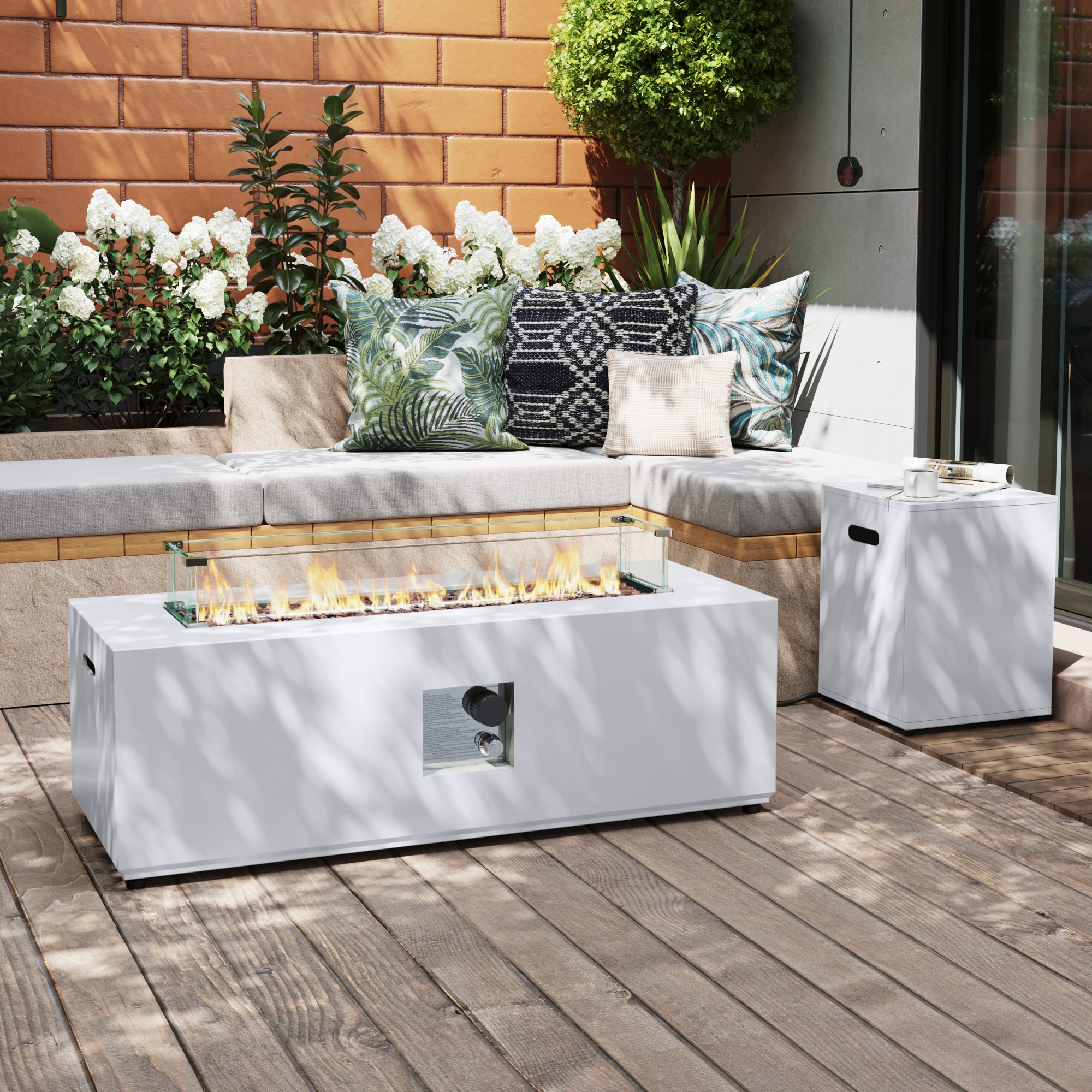 UPHA PL-C42KD-WH-QT 42-in W 50000 Maximum BTUs Iron Rectangle Liquid propane Fire pit table