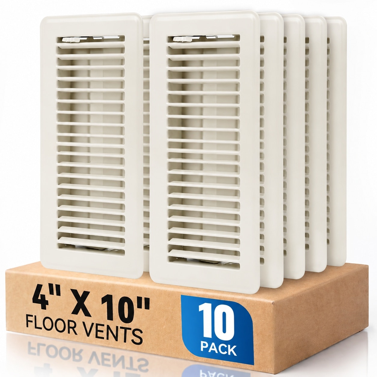 Phyfalip 4 by 10 Floor Register Vent Covers 10 Pack Walkable Powder Coated Metal Vent Covers with Adjustable Airflow Curved Safe Edges White #LPF0821P026
