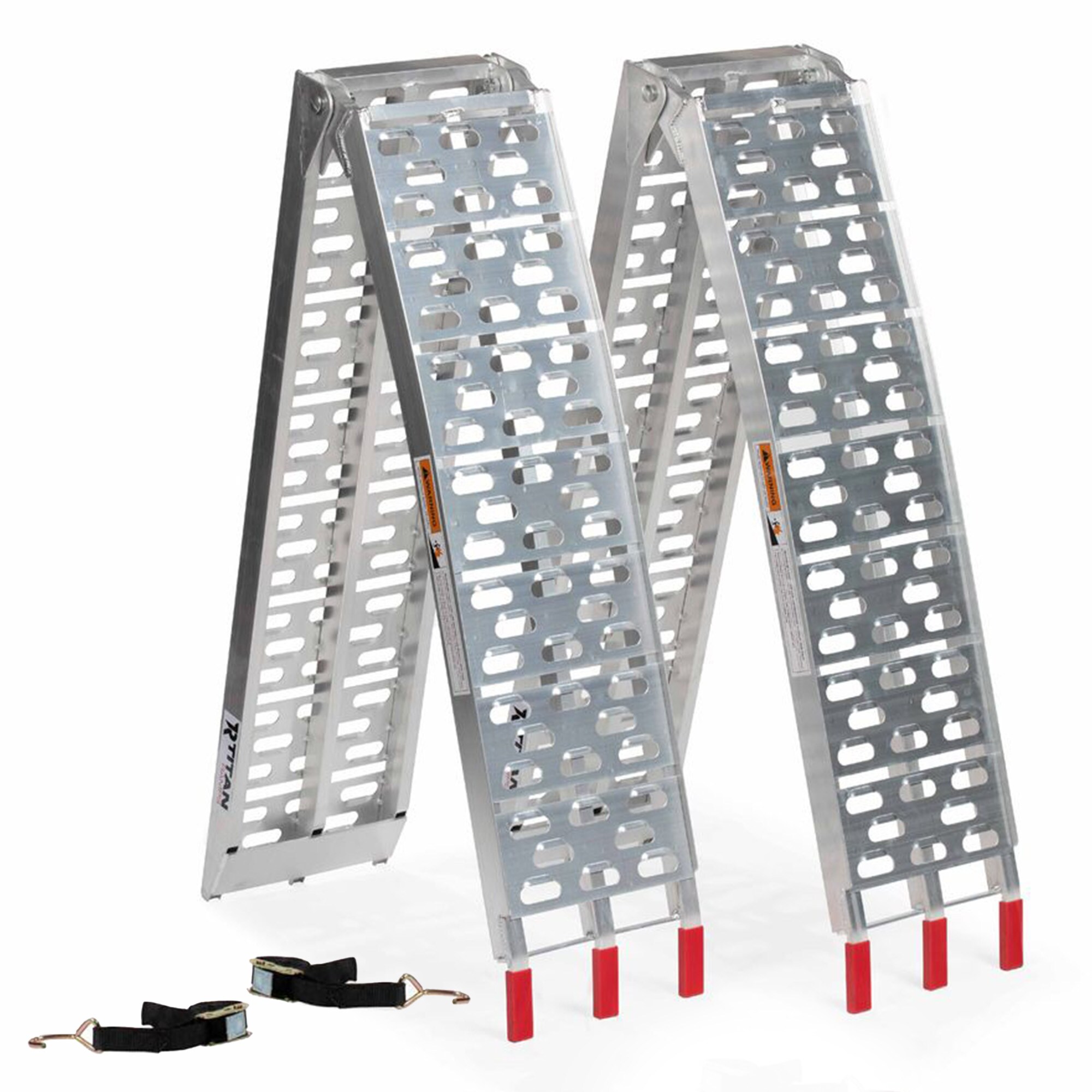 Titan  Ramps 2 Pack 7.5’ Folding ATV Loading Ramps Arched Aluminum Design Silver