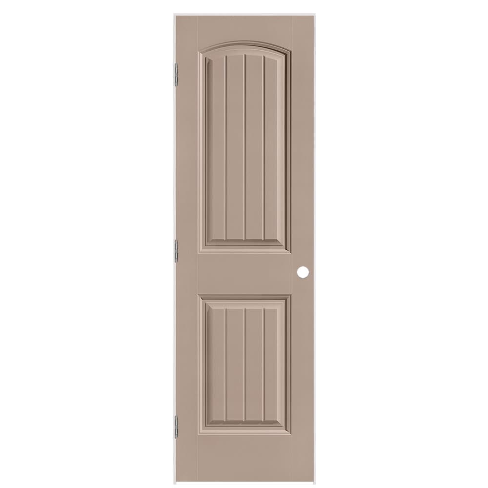 Masonite 1443766 24-in x 80-in Sandpiper Solid core 2-panel round top plank Right hand Smooth Prefinished Molded composite Flat Jamb Single Prehung Interior Door