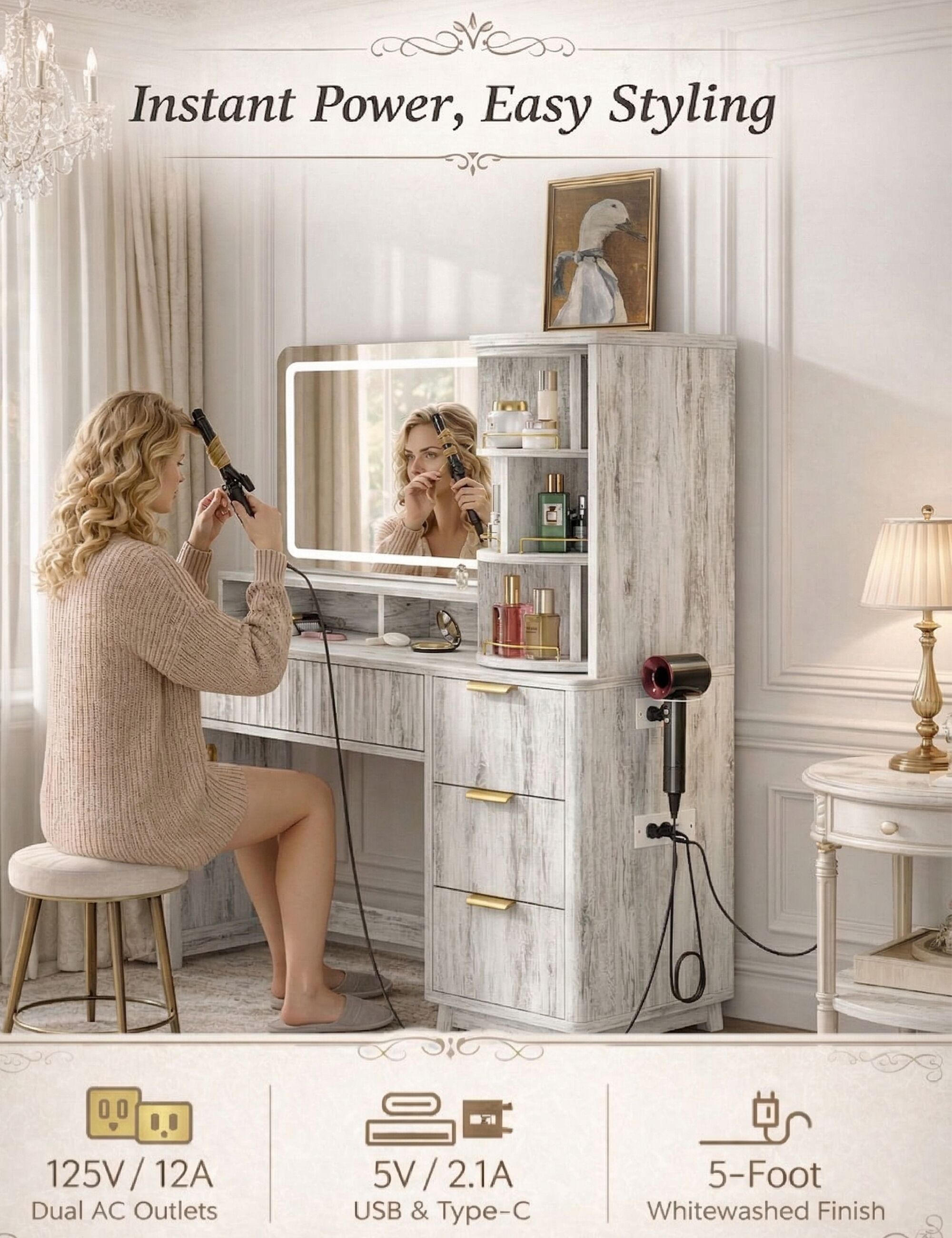 Wooakway VT01-WH Bedroom-Vanities - View #8