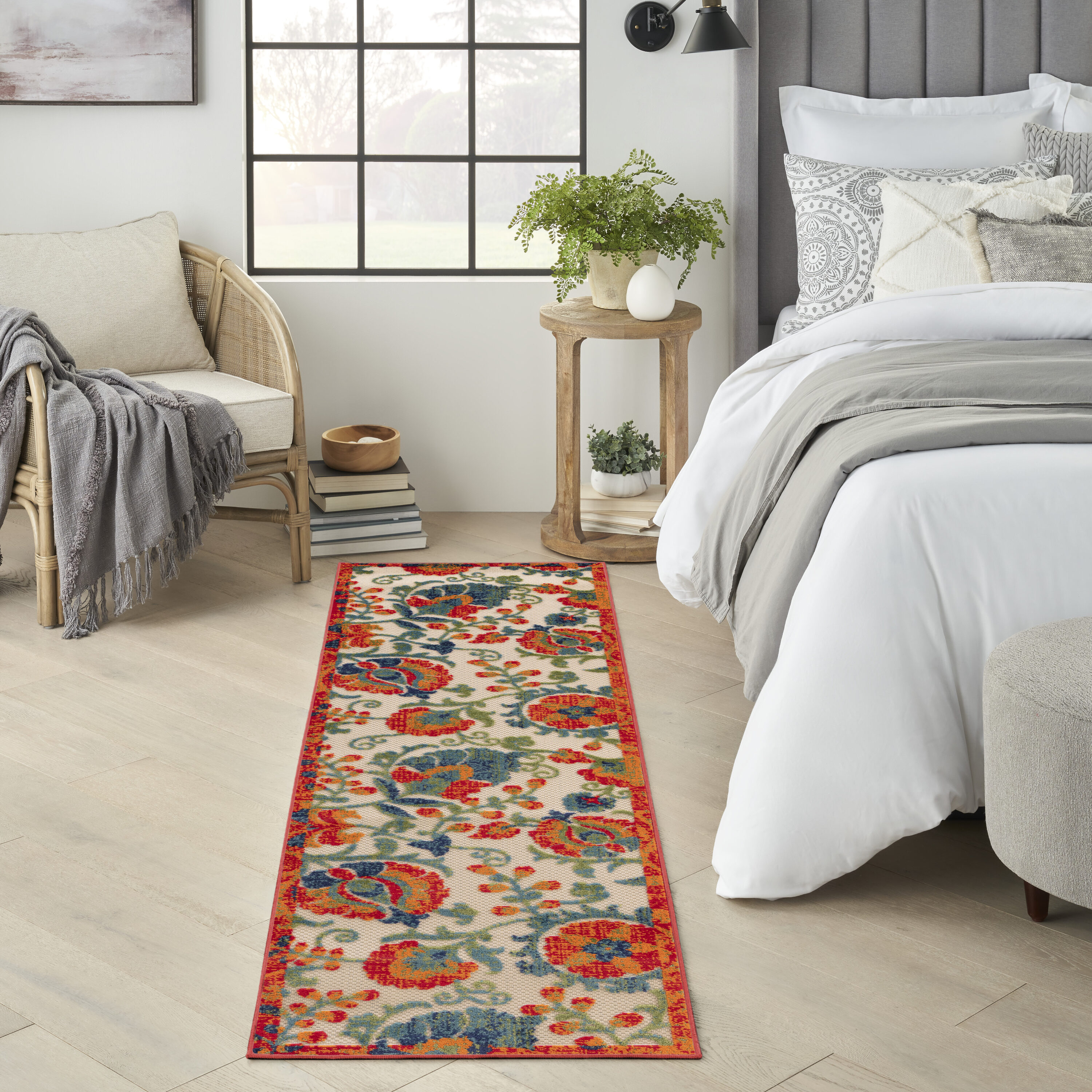 Nourison Home 099446952417 2 x 8 (ft) Loomed Polypropylene Red Multicolor Rectangular Indoor/Outdoor Floral/Botanical Farmhouse/Cottage Runner rug
