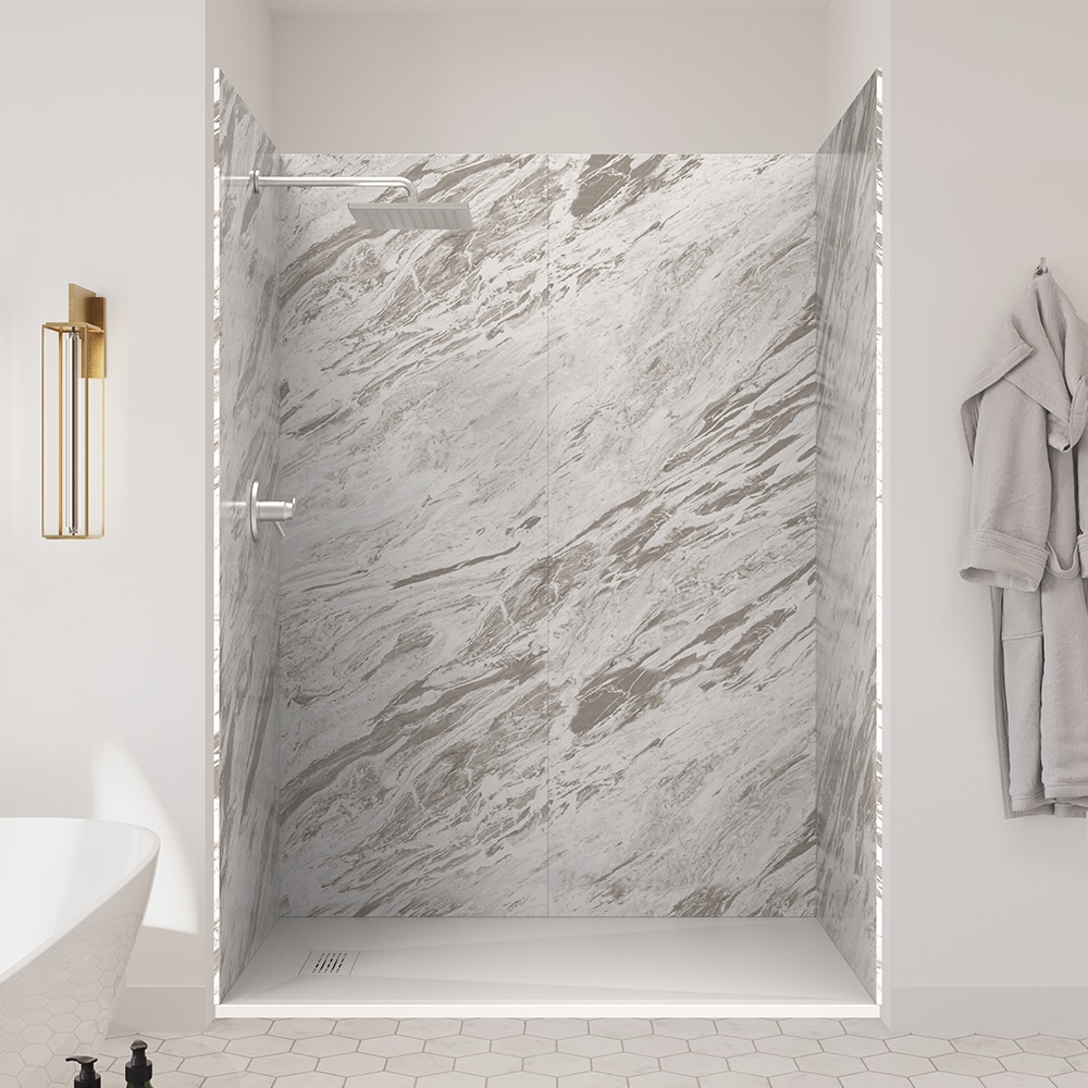 UpHome K1BP1S3660WHMOMO 5 -Piece 36-in W x 60-in L x 84-in H Rectangular Alcove shower kit ( Reversible Drain) Base and Wall Included Powder coat