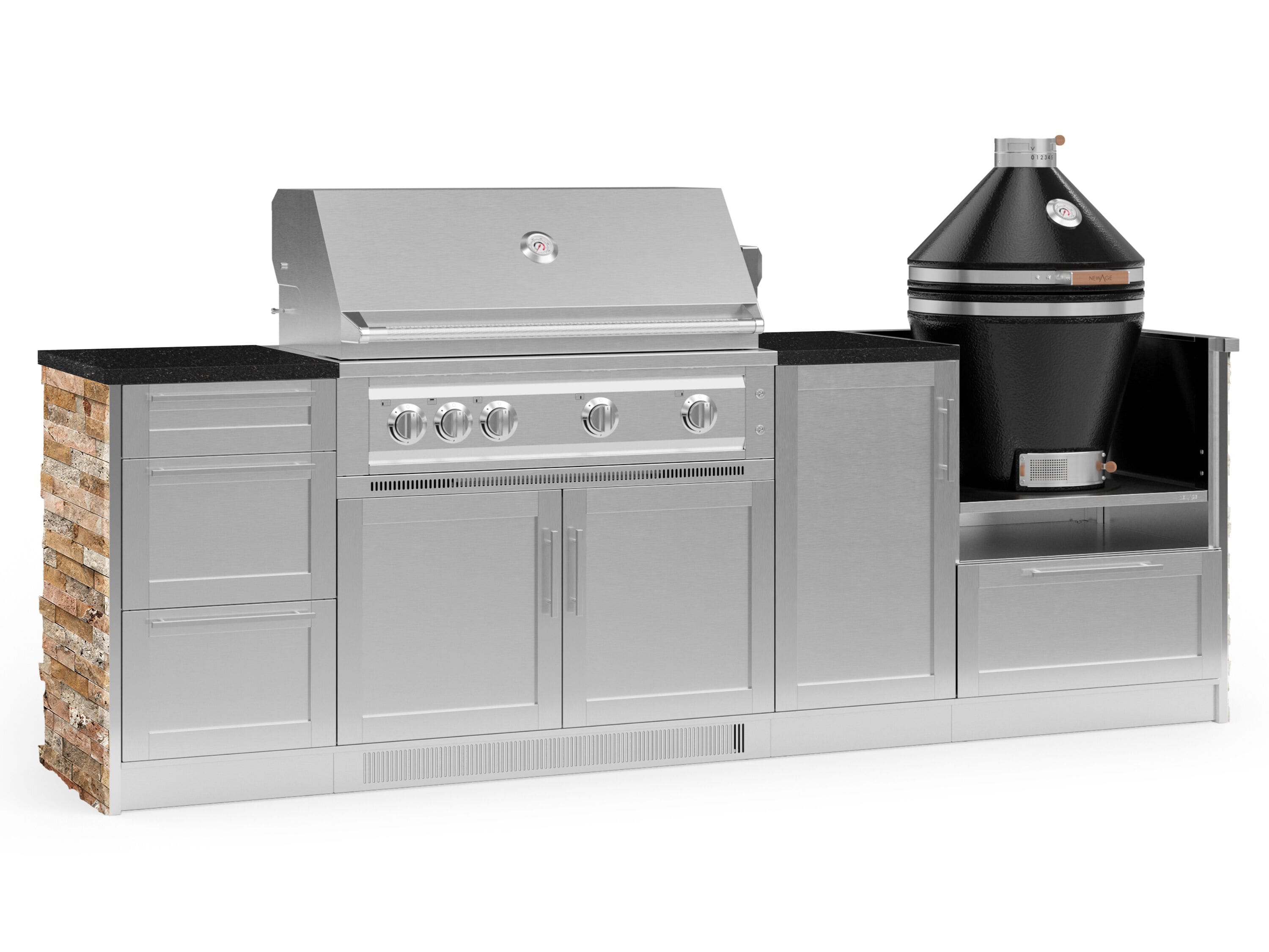 NewAge Products 68855 Signature Series Cabinets Platinum Grill 8 -Piece 107.16-in W x 25.5-in D x 57.5-in H Modular Outdoor Kitchen Set 5 Burners