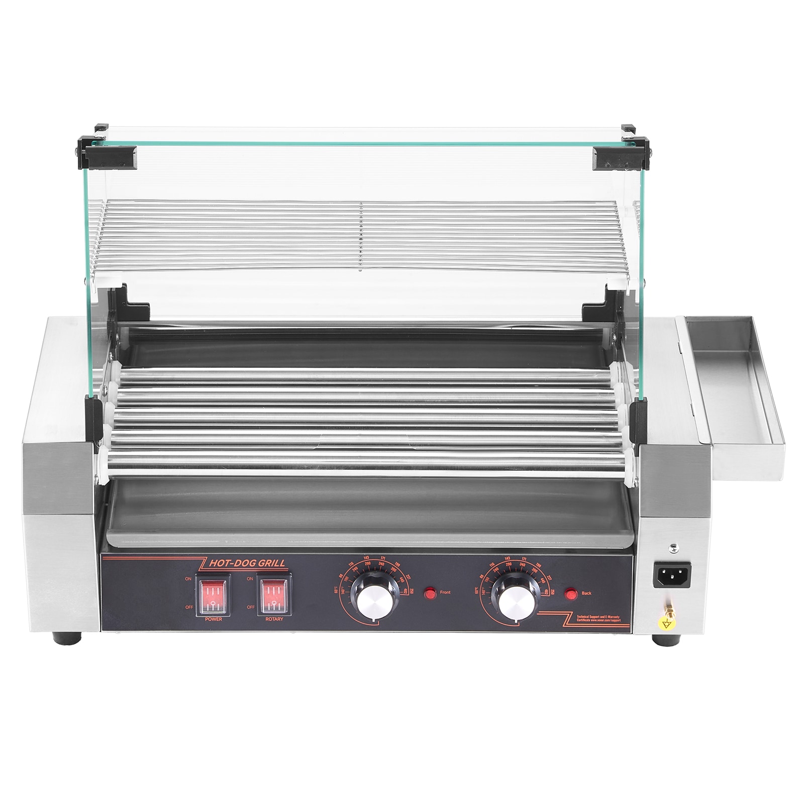 GIVIMO LW038GIVSS1984 Hot Dog Roller 5 Roller 12 Hot Dog Capacity 750-W Commercial Sausage Grill Stainless Steel with Dual Temperature Control to 482 Degrees F Glass Cover and Drip Tray
