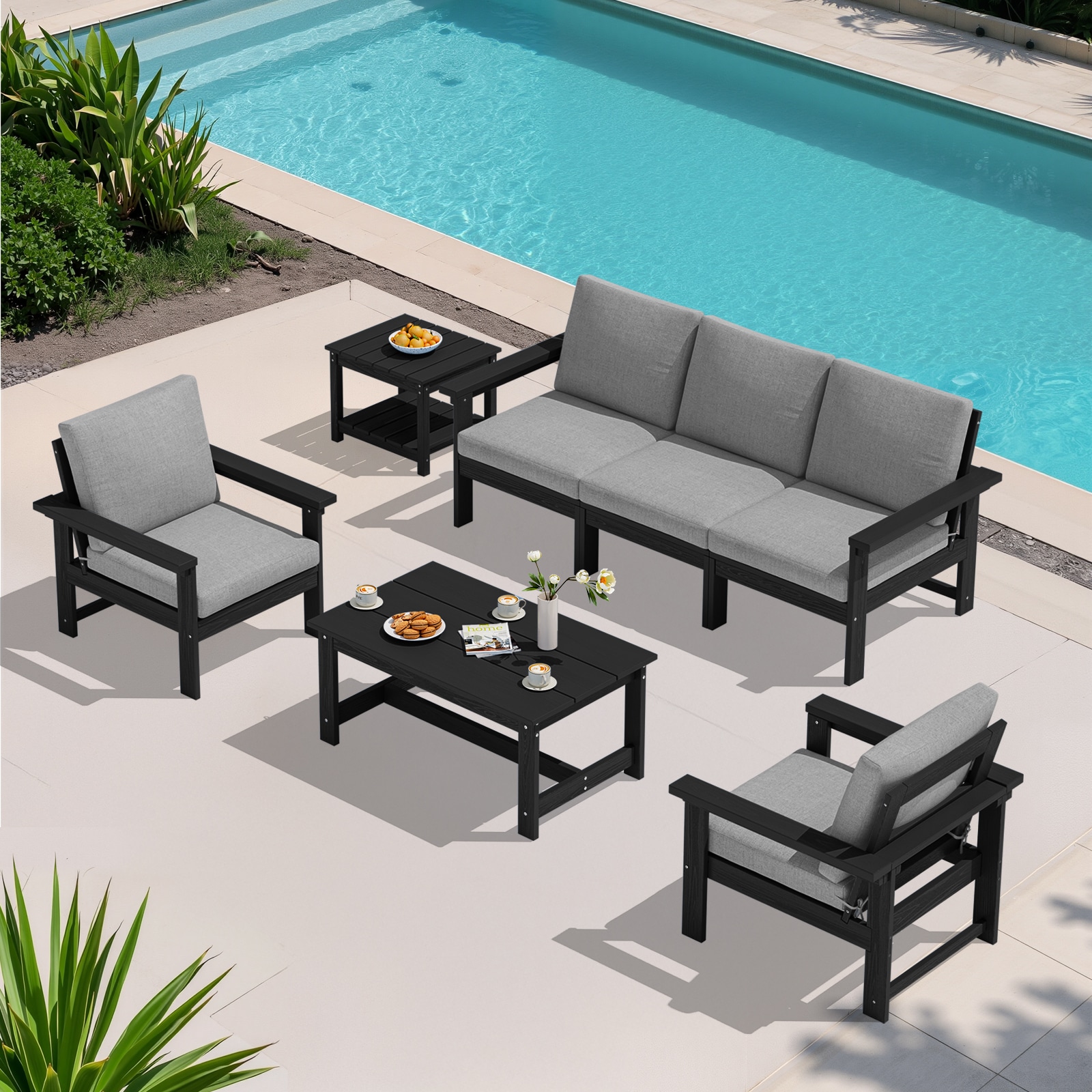 VOUA ZHSF06-BG Patio conversation Set with talbe 4 -Piece Patio Sofa Conversation Set with Gray Cushions