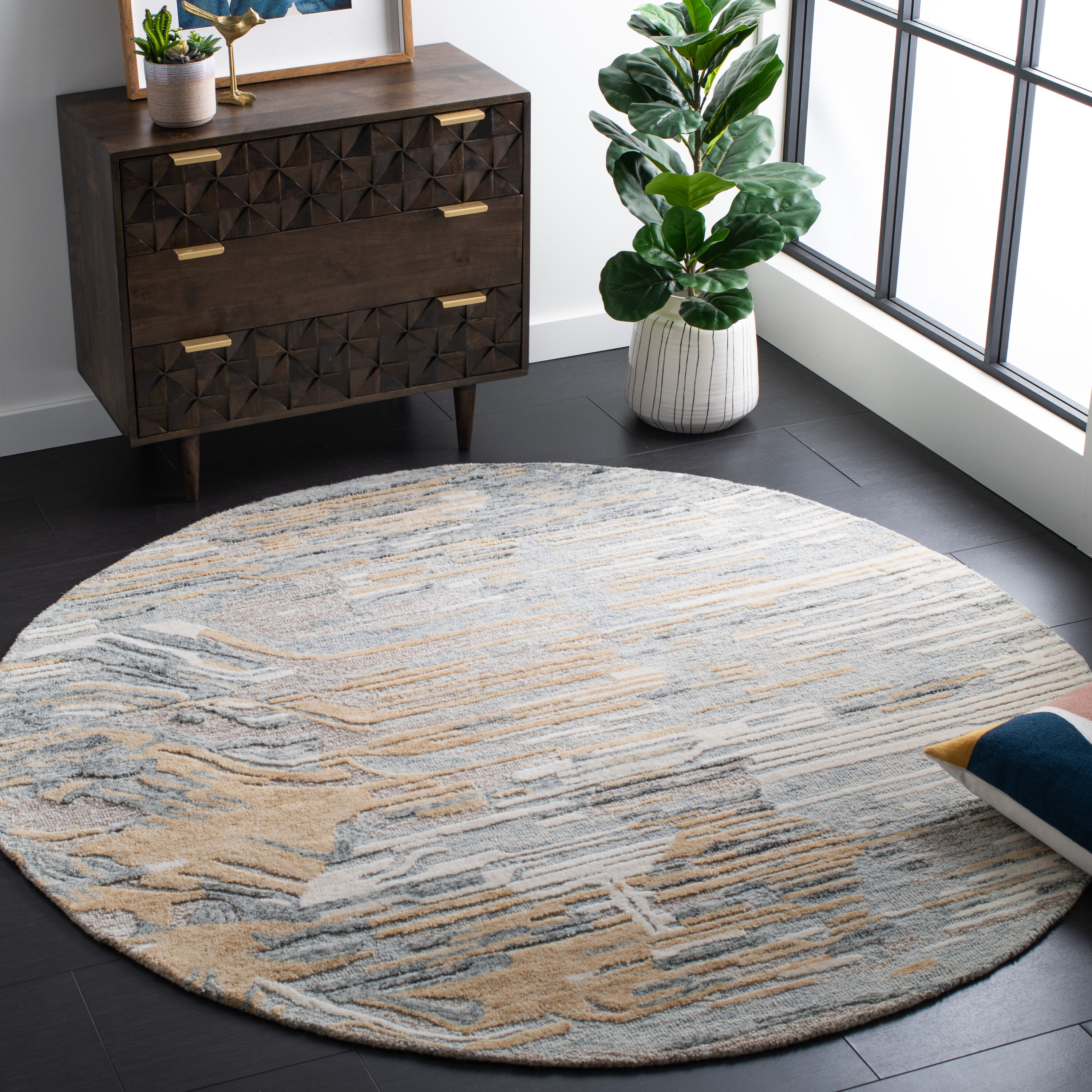  Metro 902 Natural/Gold Contemporary 6ft x 6ft Round Rug