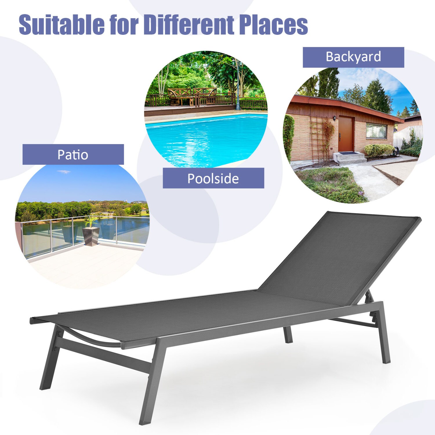 Slickblue Outdoor Chaise Lounge Chair with Steel Frame and 6 Position ...