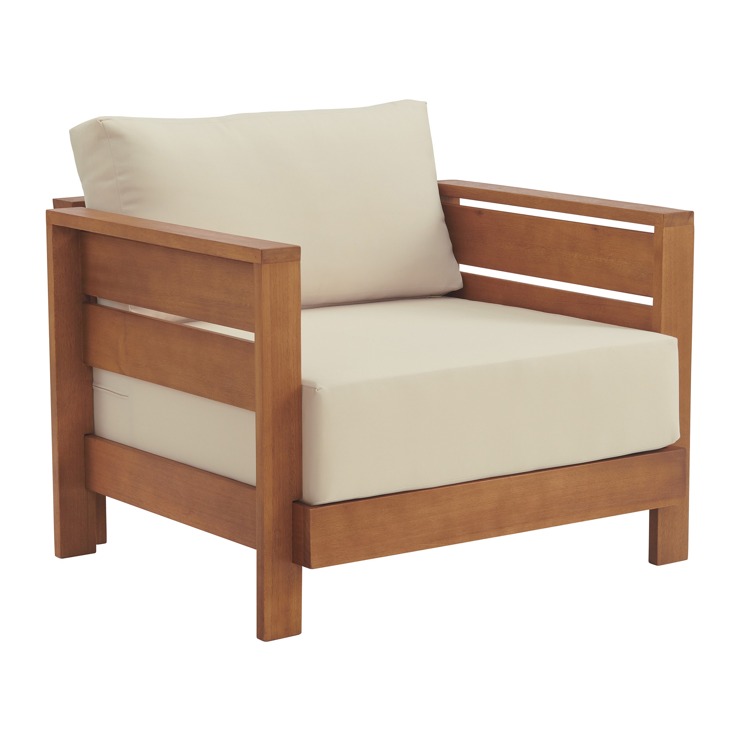 Alaterre Furniture 80-OUTD-WD-CH Barton Brown Wood Frame Stationary Conversation Chair with Off-white Cushioned Seat