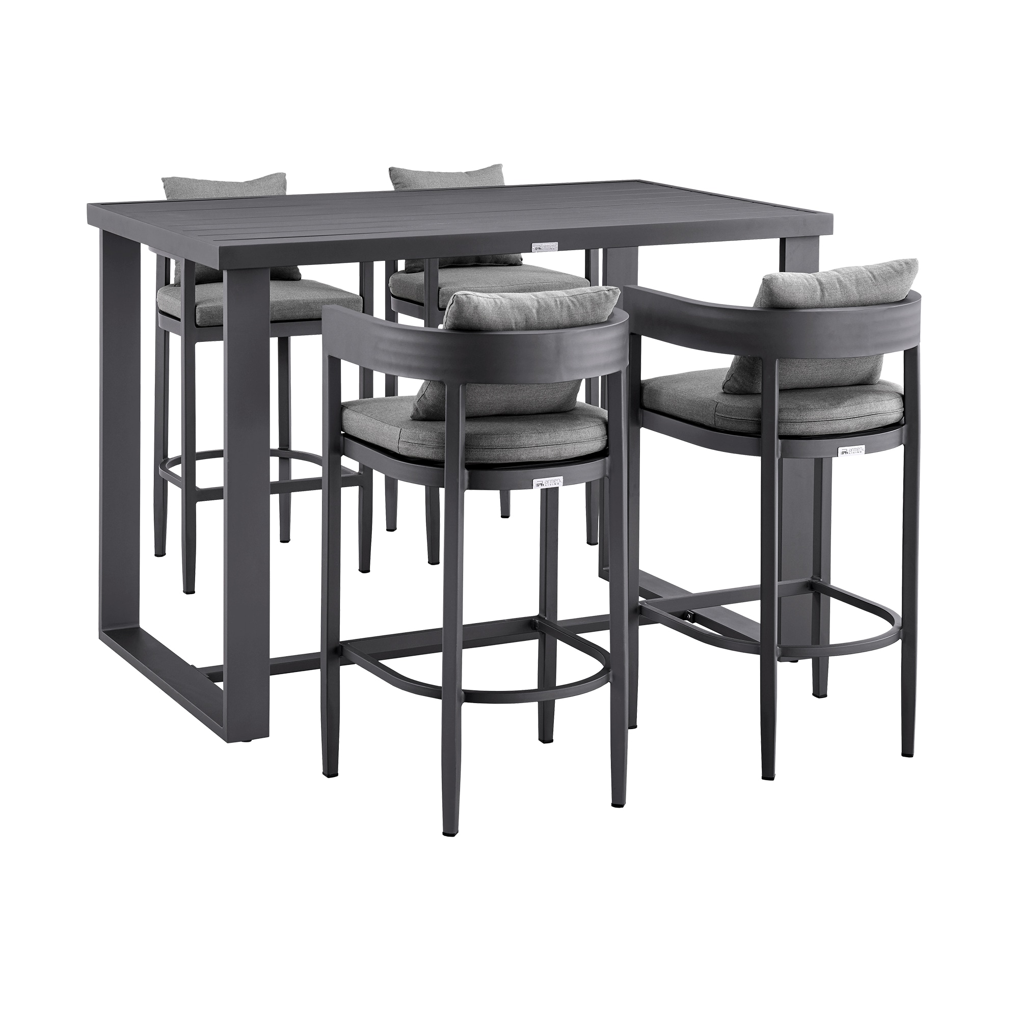 Dark Gray Aluminum 4-Person Outdoor Bar Height Dining Set with Cushions