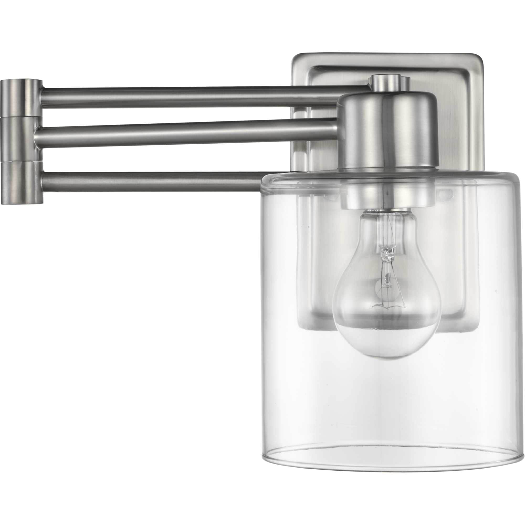 Milner Brushed Nickel Swing Arm Wall Light with Clear Glass Shade