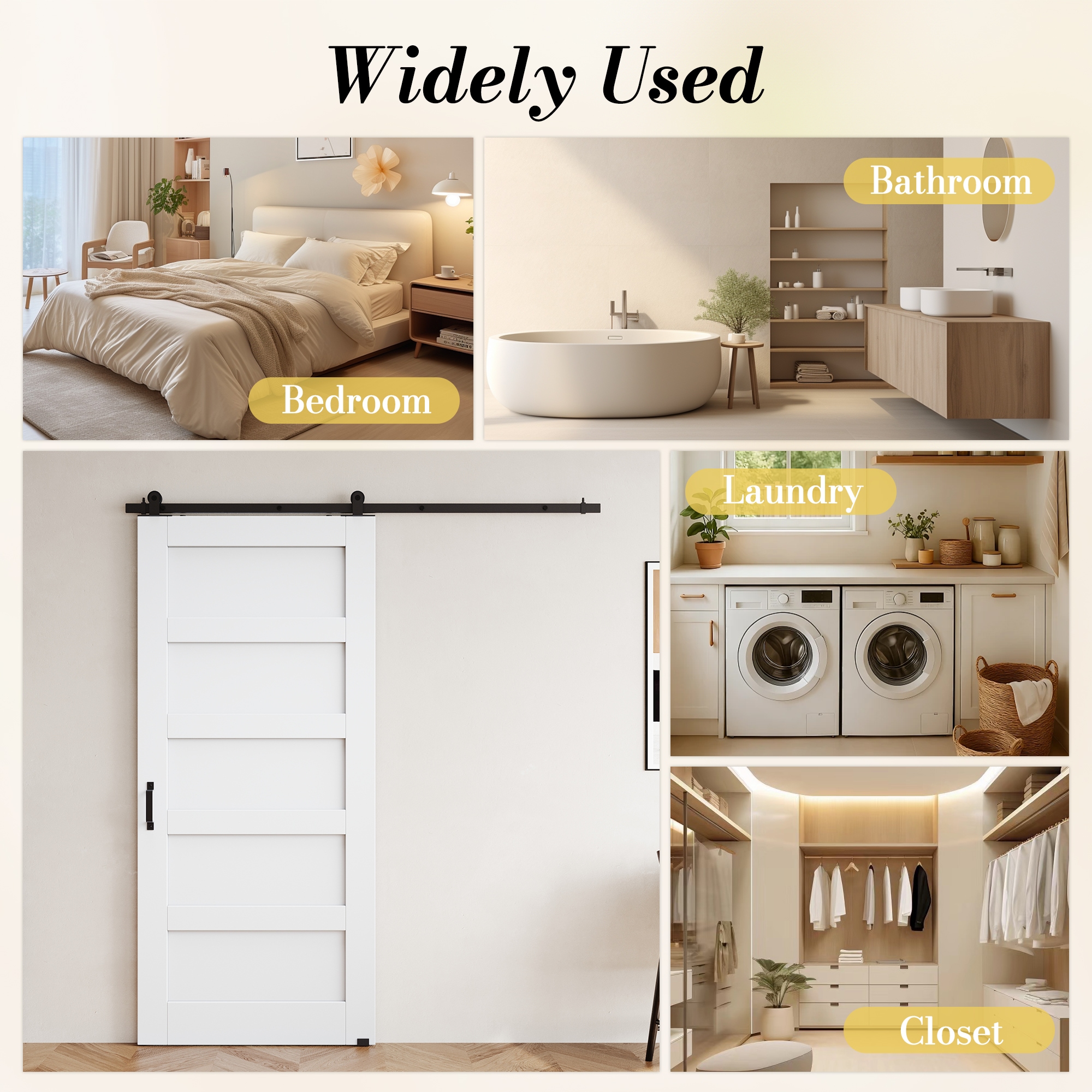 HYALON 5 Panel White Finished Composite MDF Sliding Barn Door Slab with ...