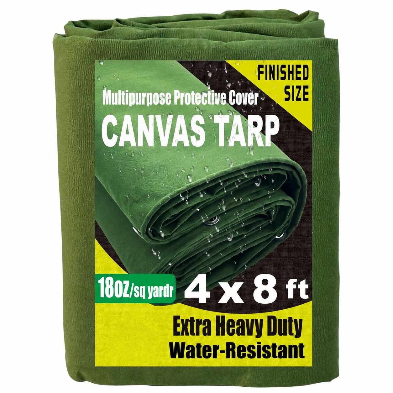 DYRCJ  Extra Heavy Duty Canvas Tarp 4x8 Feet 18oz Water Resistant Small Canvas Cover with Grommets Tear Resistant Durable Protective Green 32 Mil