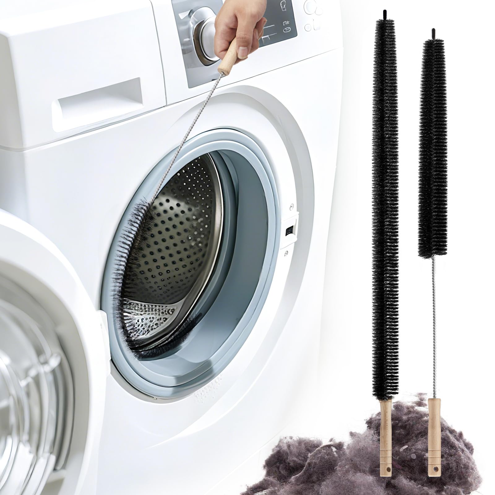 Adrinfly  2 pack dryer vent lint brush cleaner kit with long flexible brush for deep dryer vent and refrigerator coil cleaning removes lint and